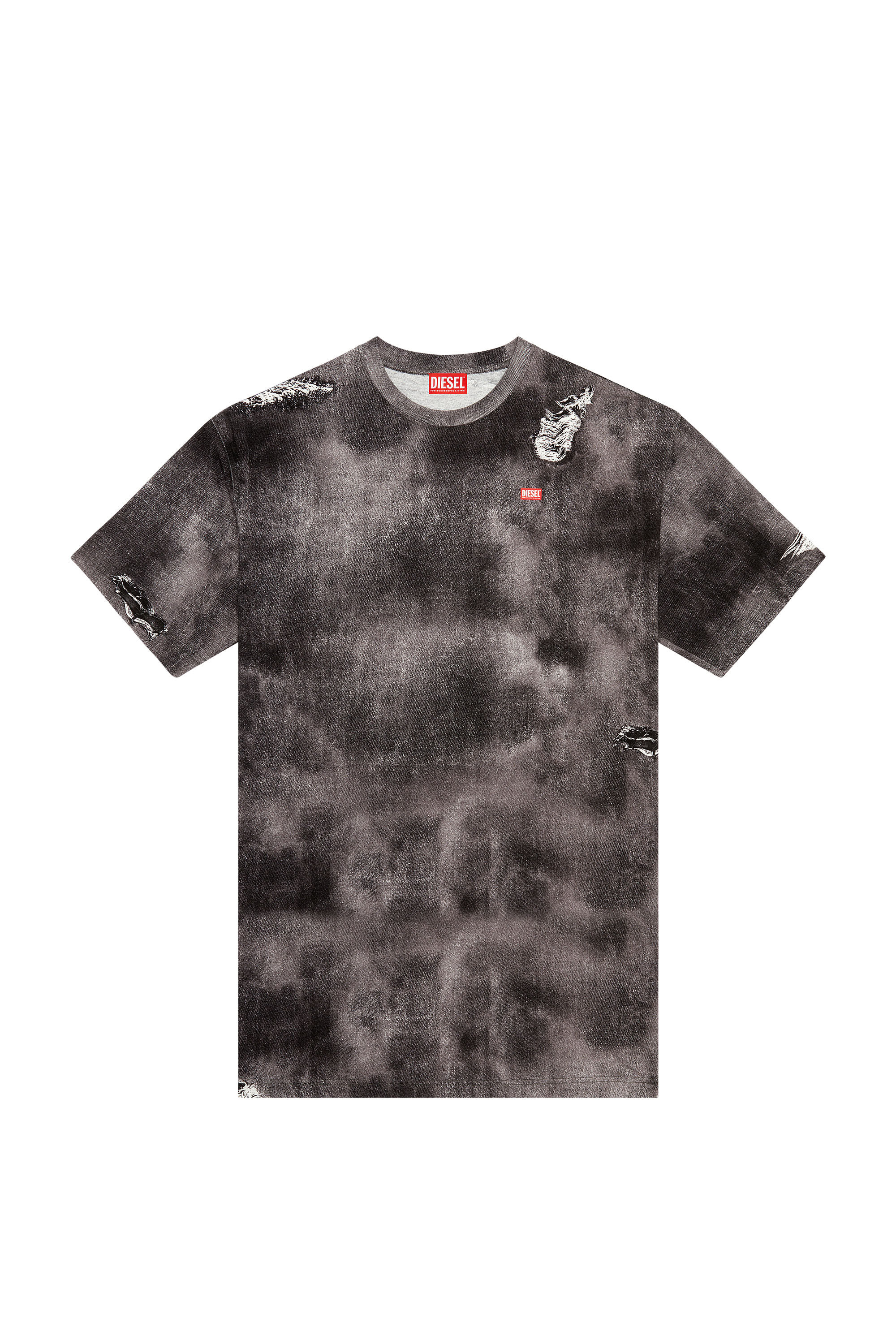 Men's T-shirt with trompe l'oeil denim print | Black | Diesel