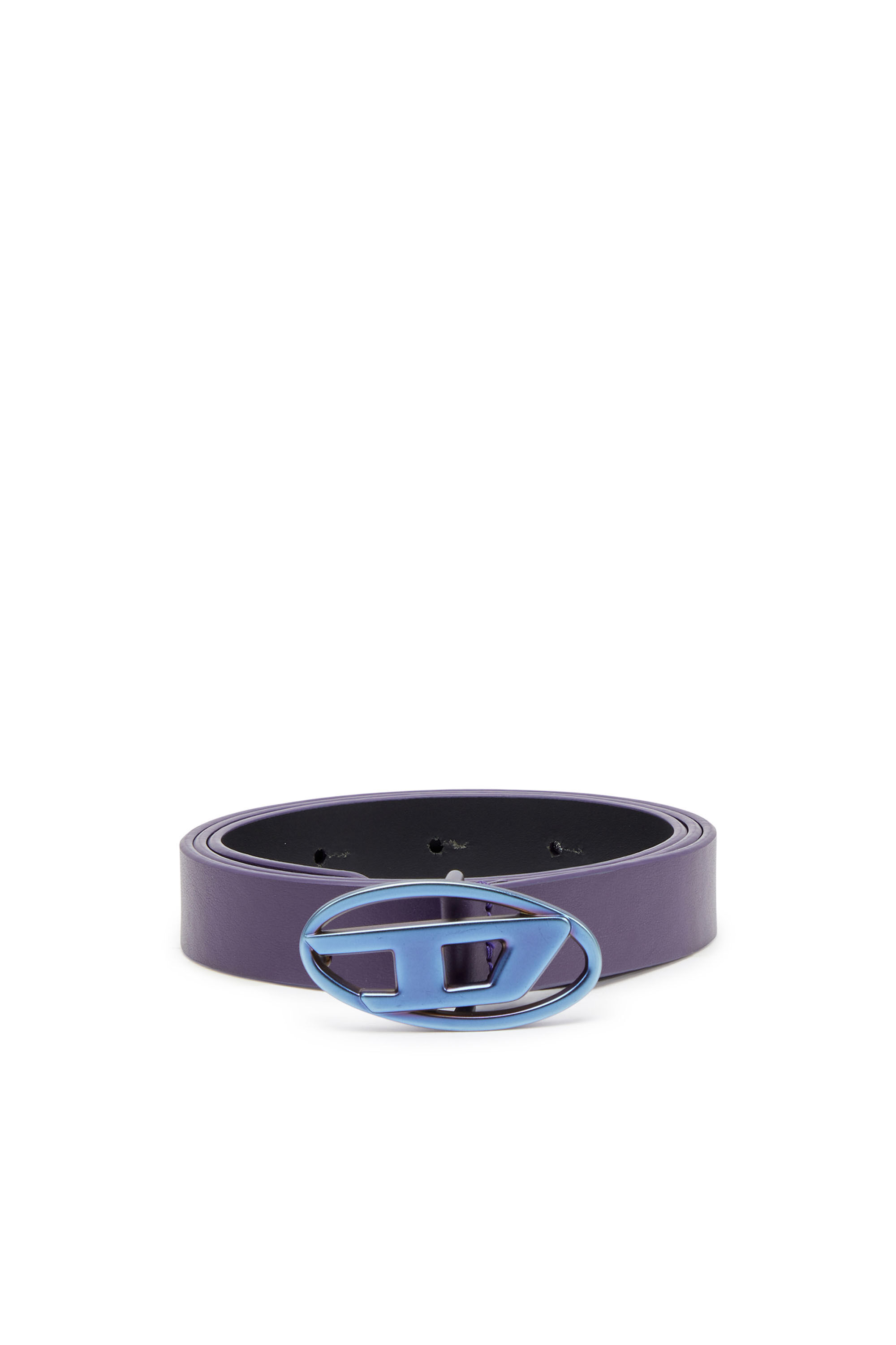 Diesel - B-1DR 20, Woman Slim leather belt with iridescent buckle in Blue - Image 1