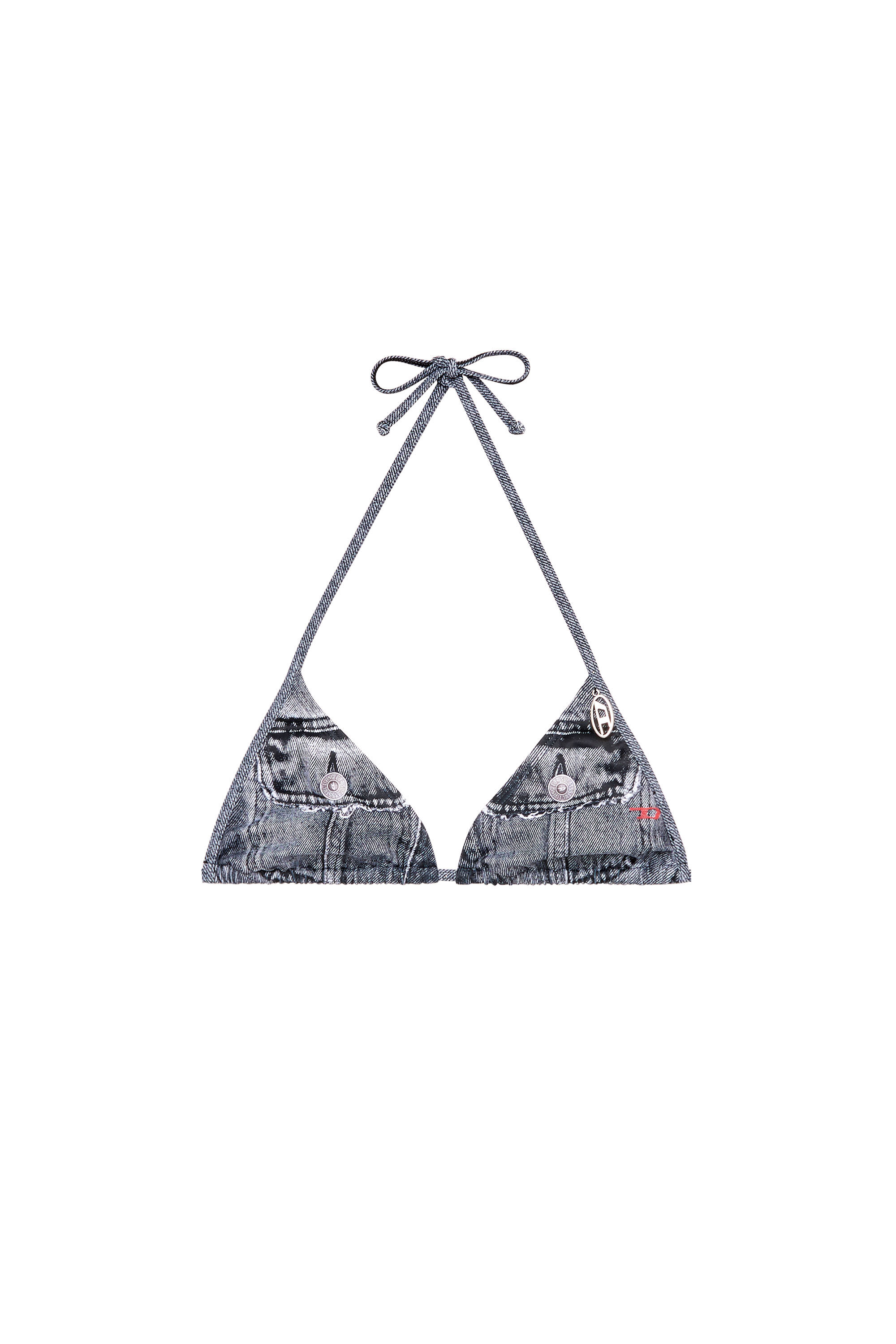 Diesel - TATIANA-DNM, Woman's Triangle bikini top with denim trompe l'oeil in Blue - 4