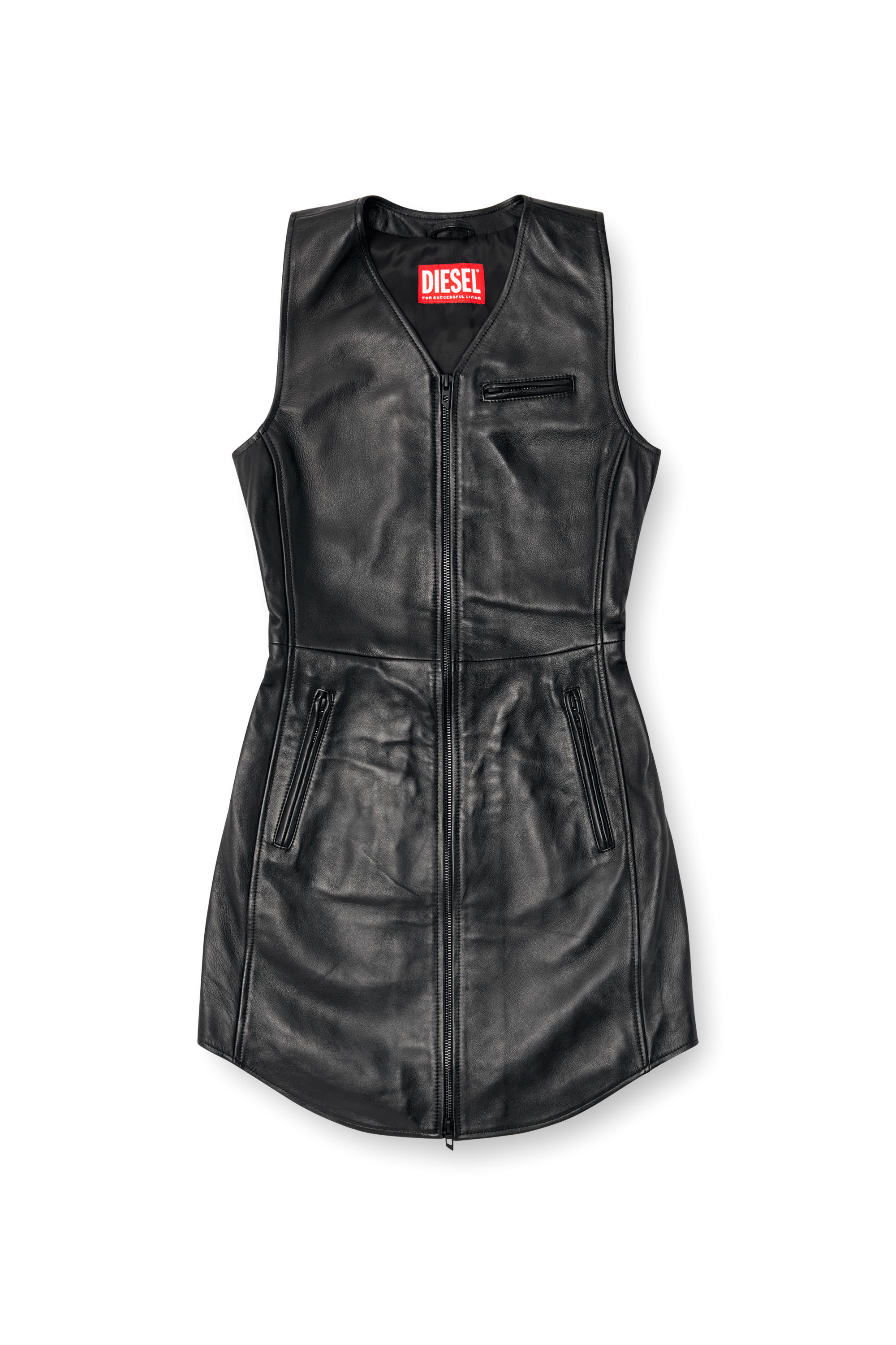 Women's Short zipped leather dress | Black | Diesel