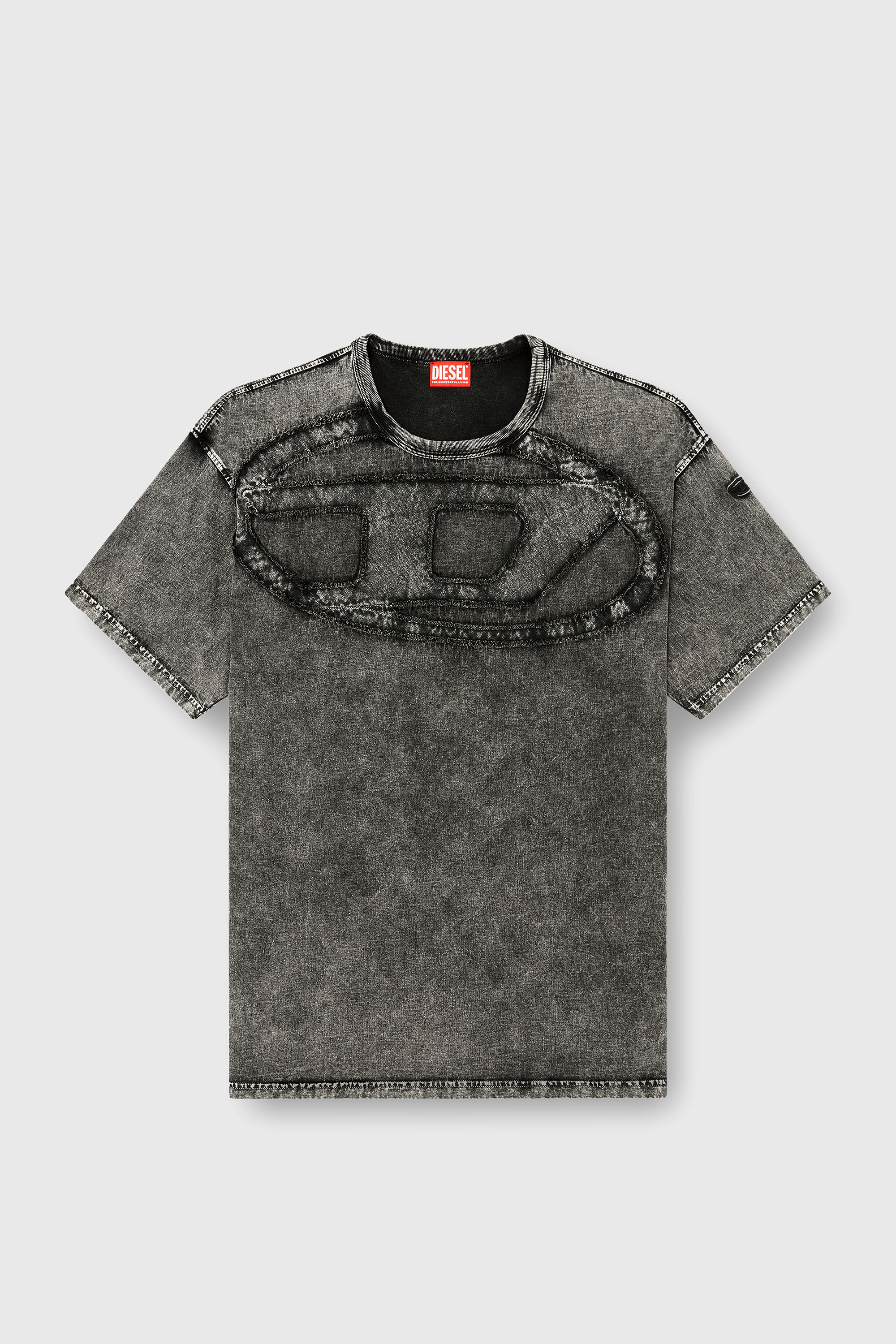 Men's Relaxed cotton T-shirt with Oval D applique | Black | Diesel TR