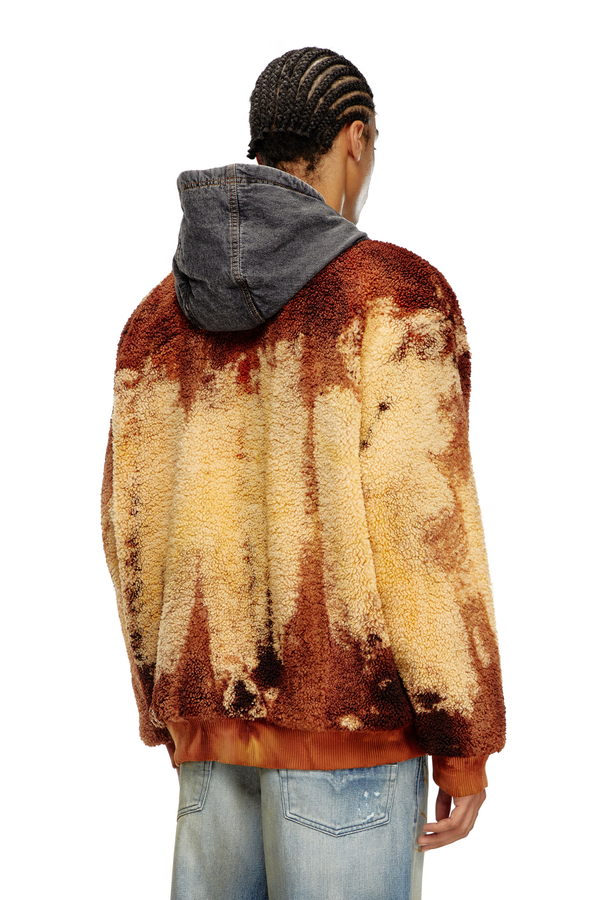 Men's Tie-dyed teddy jacket with denim hood | Multicolor | Diesel