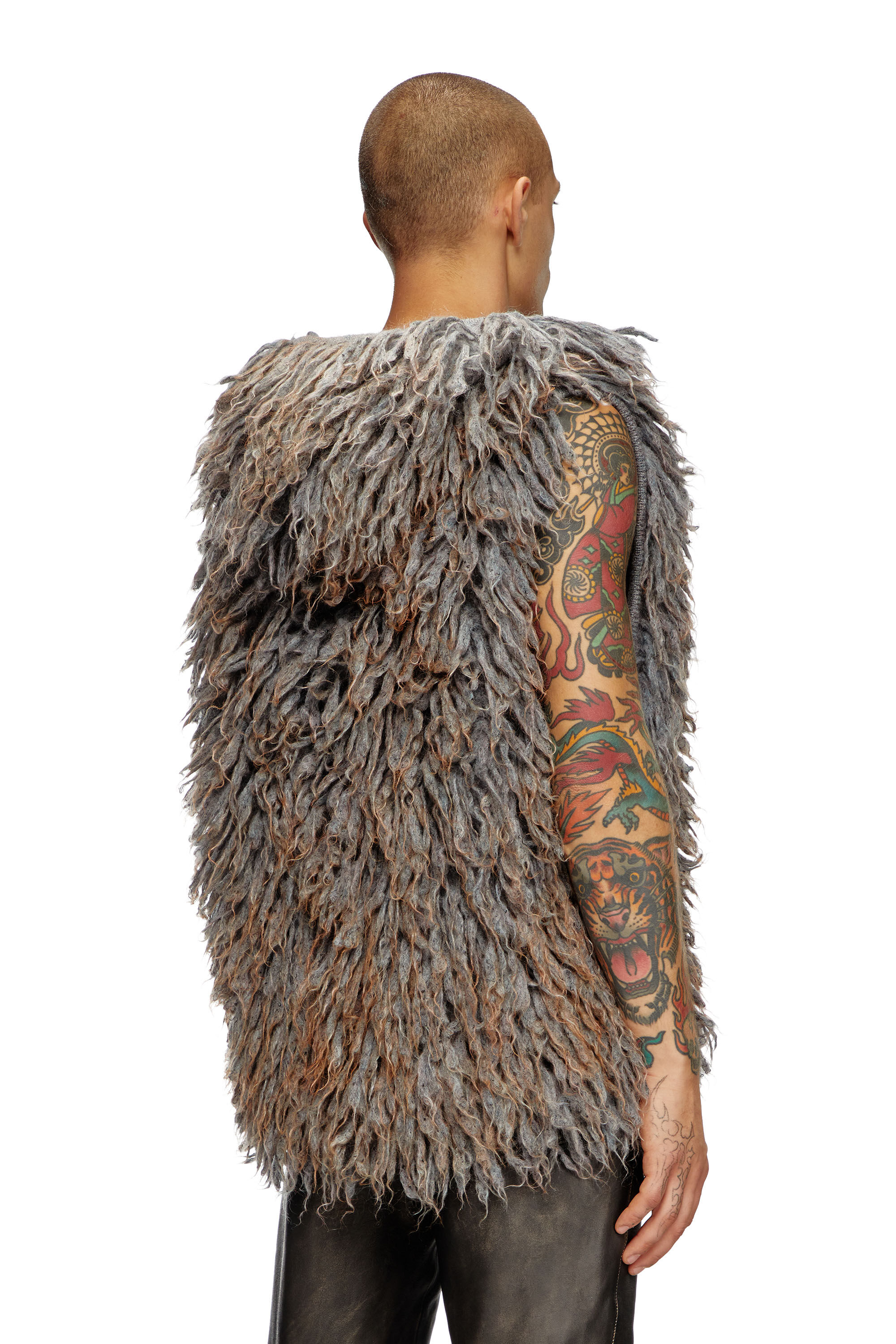 Men's Sleeveless hoodie in shaggy knit | Grey | Diesel