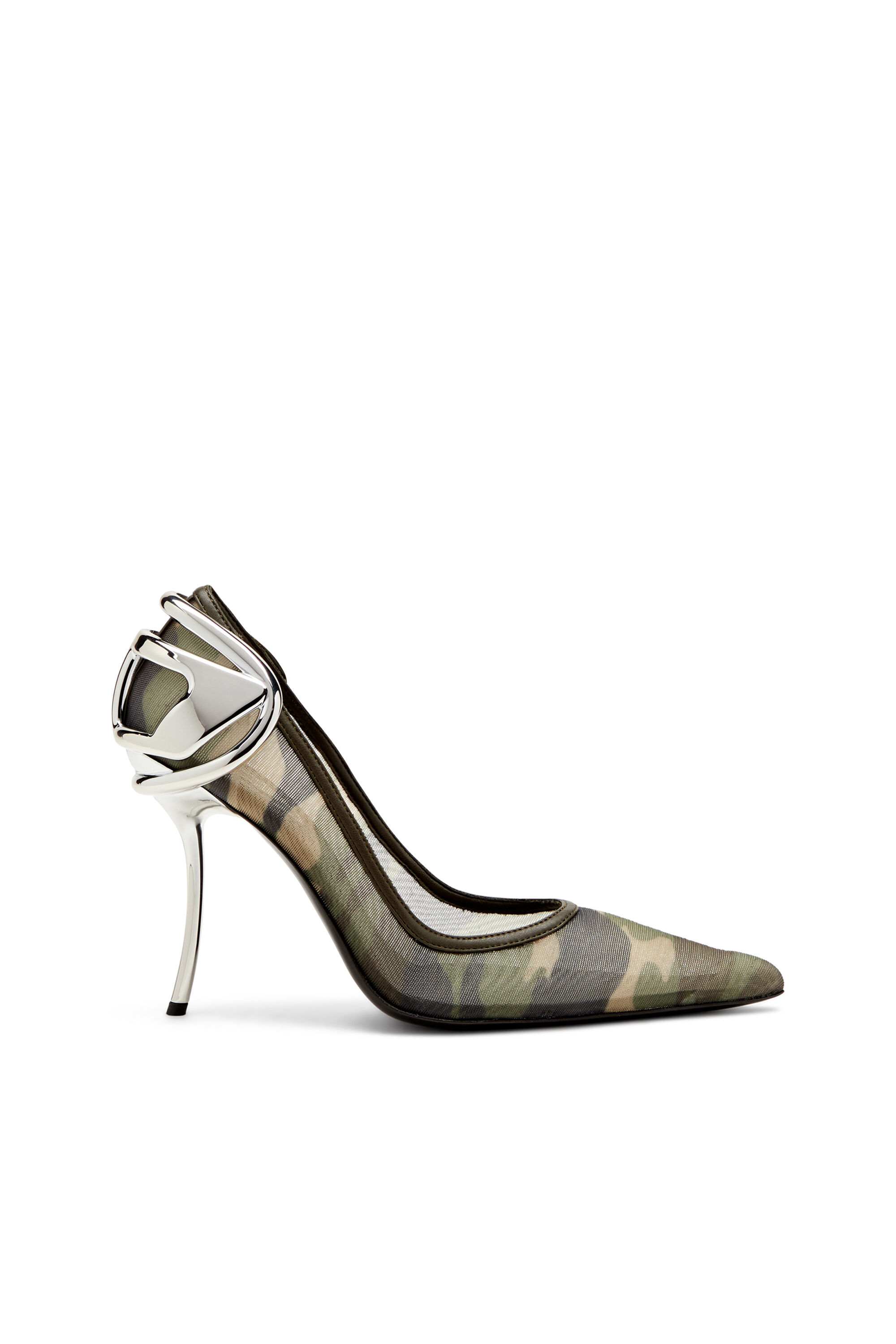 Women's D-Ten&Half-Camo-mesh pumps with curved heel | Green