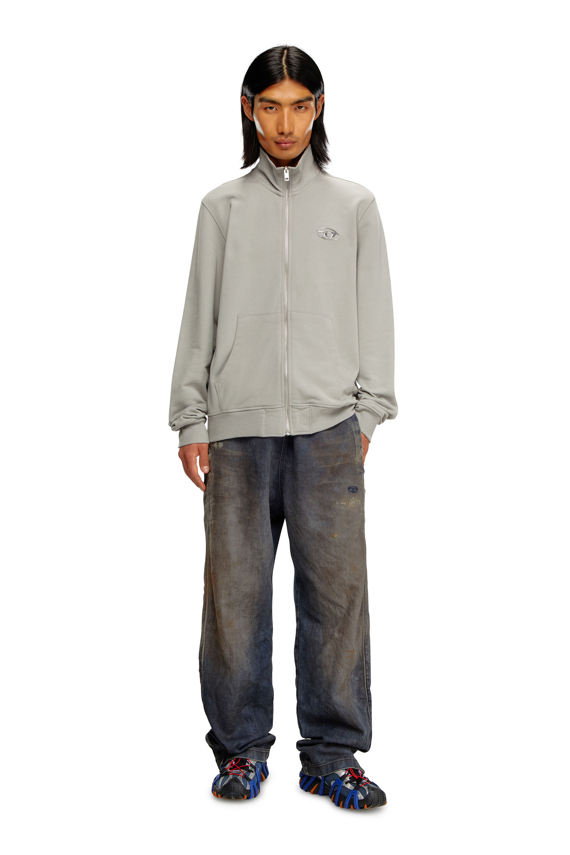 Men's Zip-up sweatshirt with metallic logo | Grey | Diesel