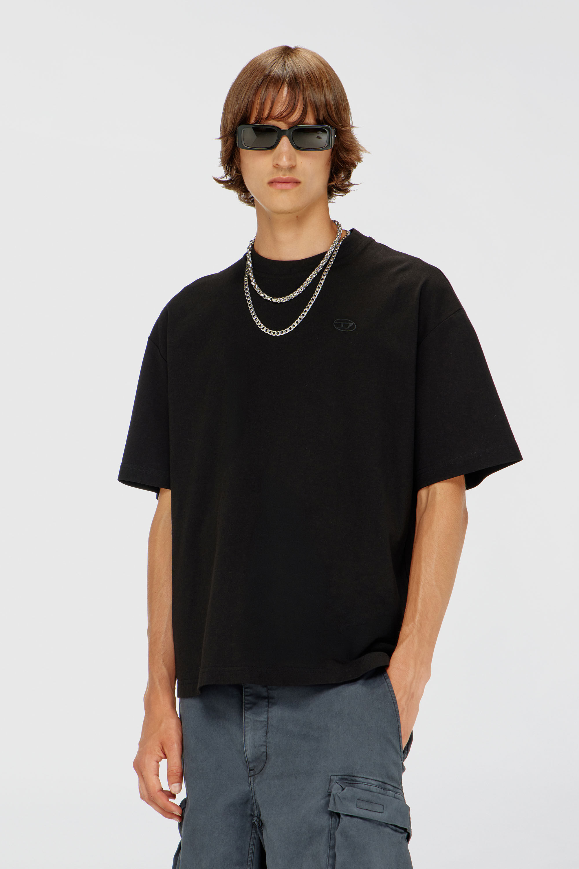 Diesel - T-BOGGY-MEGOVAL-D, Man's T-shirt with maxi oval D embroidery in Black - 3