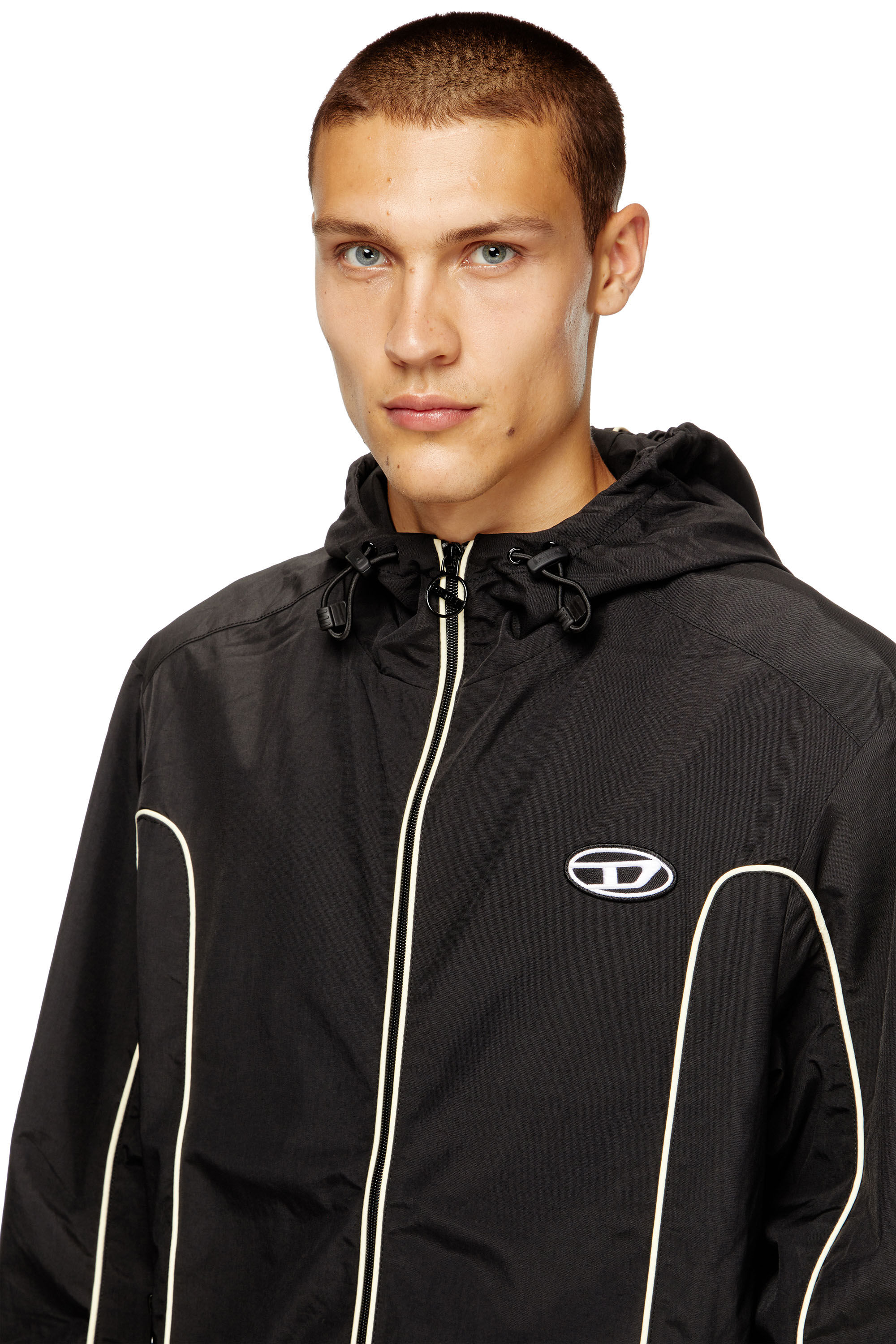 DIESEL J-Hives ブラック ナイロンジャケット J-HIVES Man: Windbreaker Jacket with contrast piping | Diesel