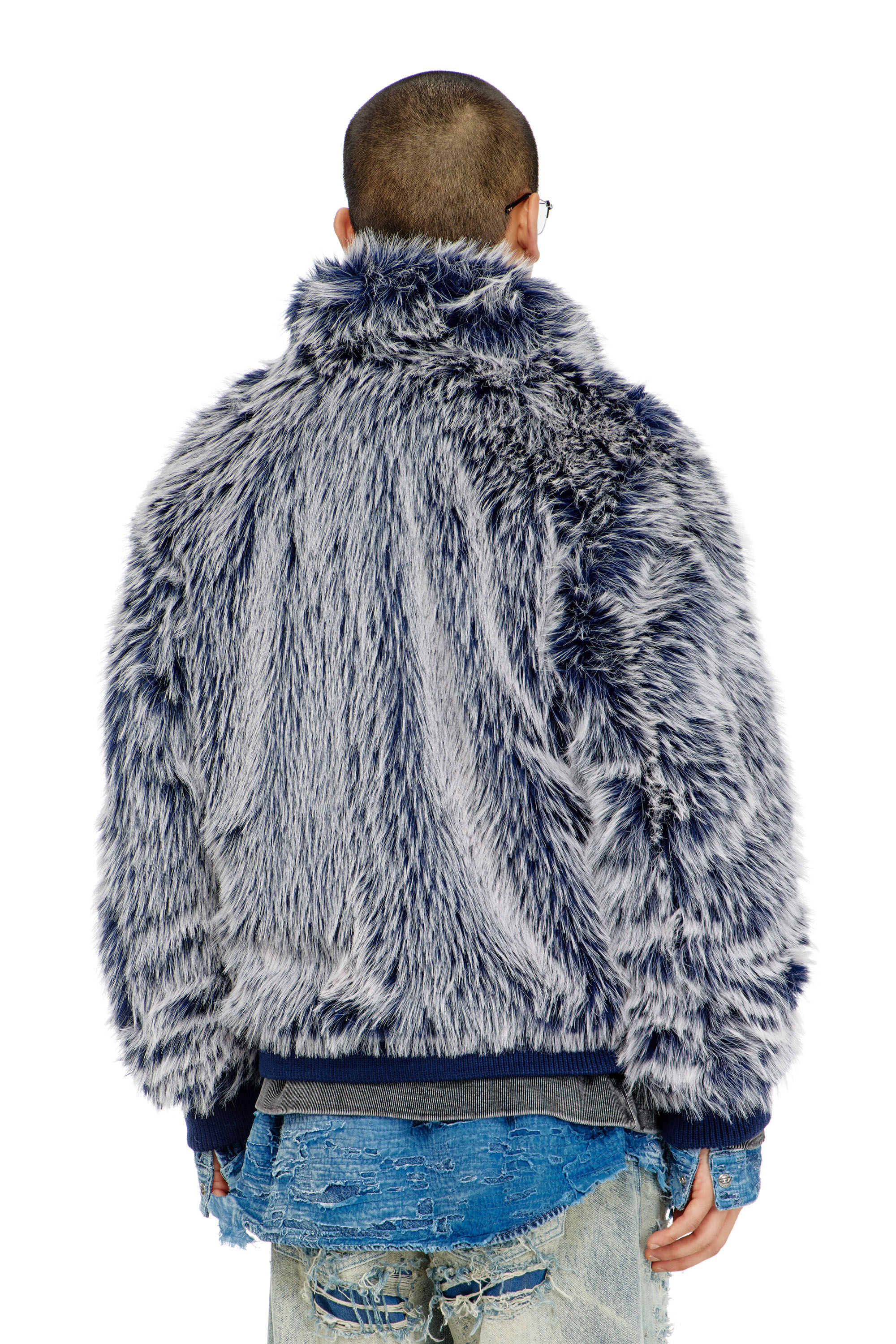 Diesel - W-VICTOR, Man's Shaggy winter jacket in Medium blue - 3