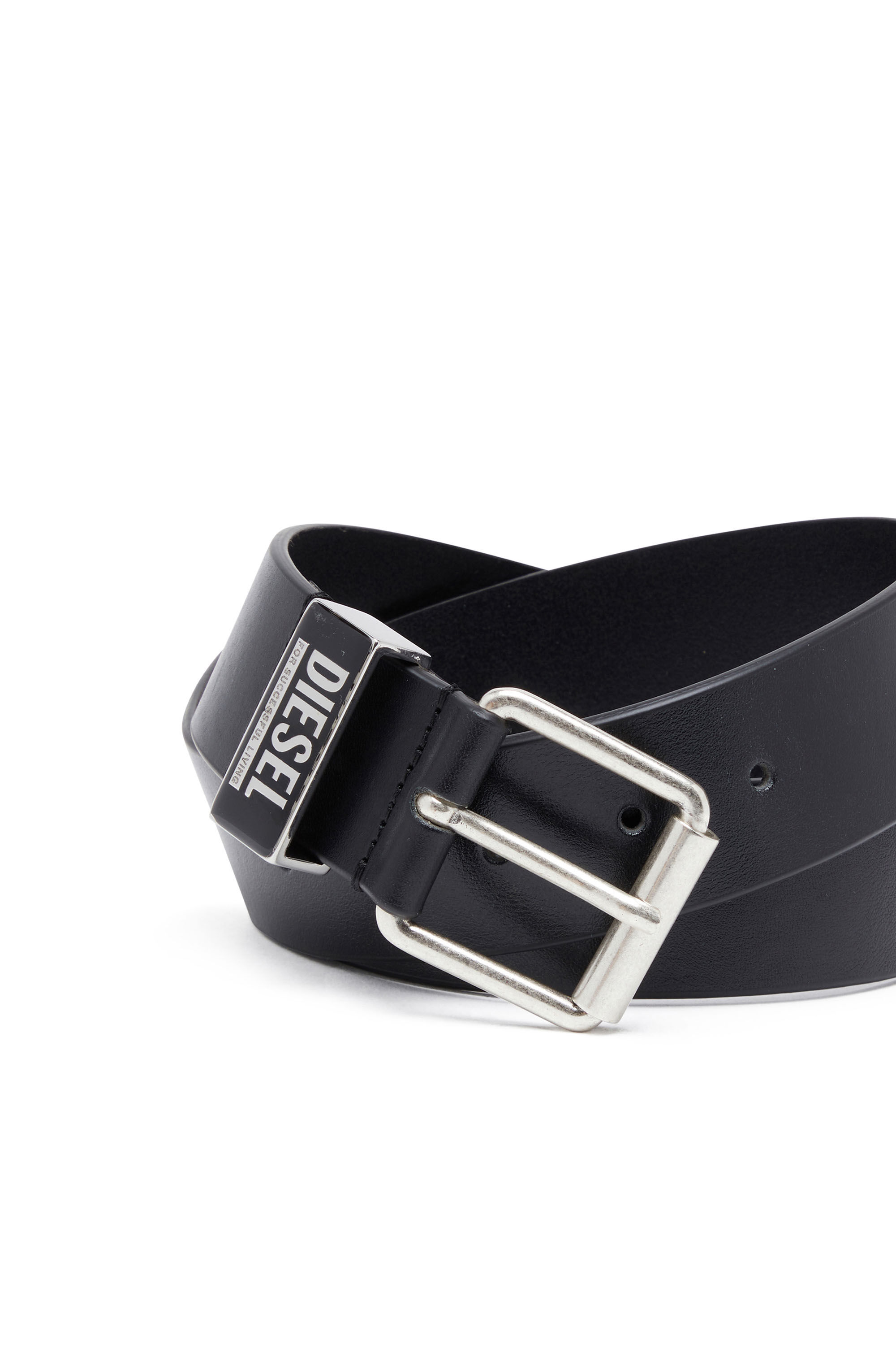 Men's Leather belt with enamelled logo loop | Diesel