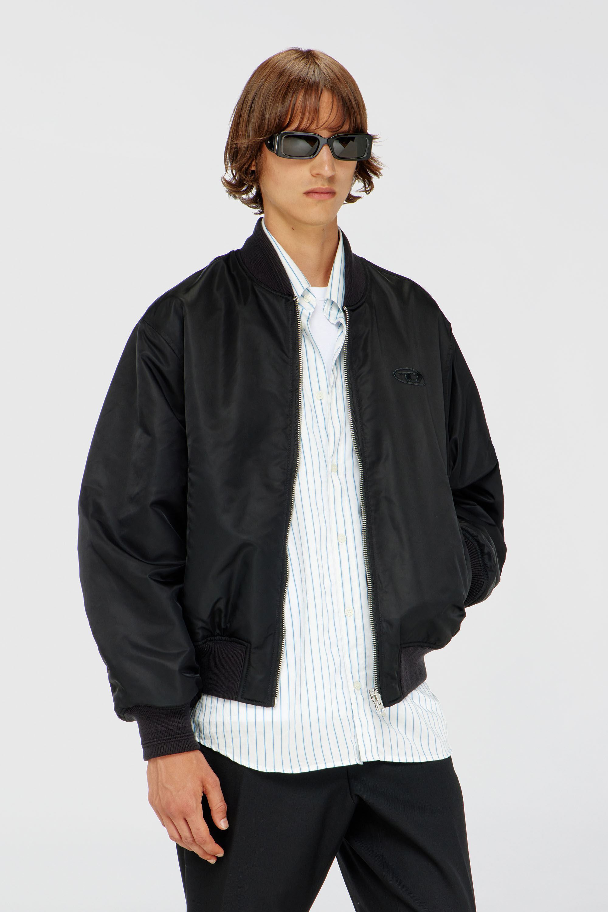 Men's Padded bomber jacket with Oval D embroidery | Black | Diesel TR