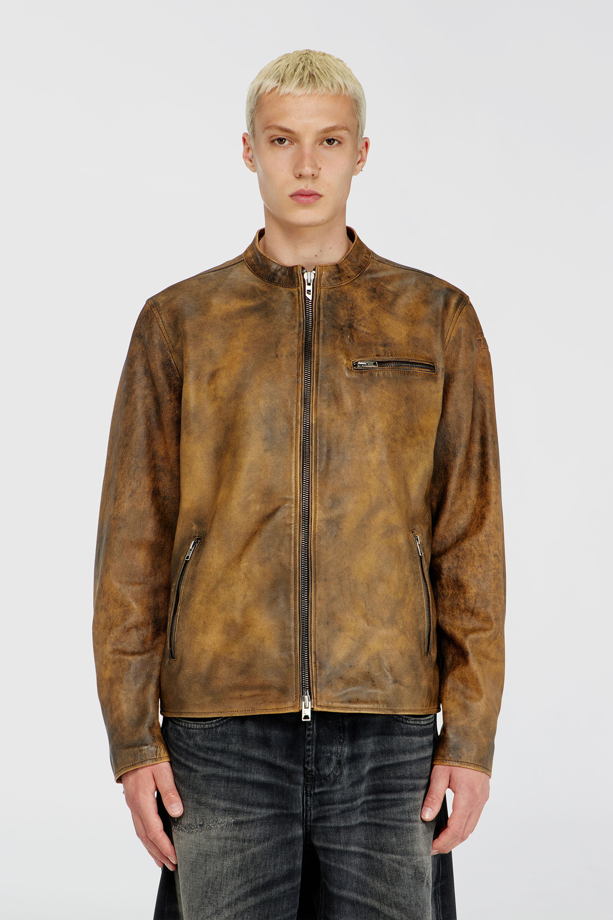 DIESEL 革ジャン Men's Biker jacket in treated leather | Brown | Diesel TR