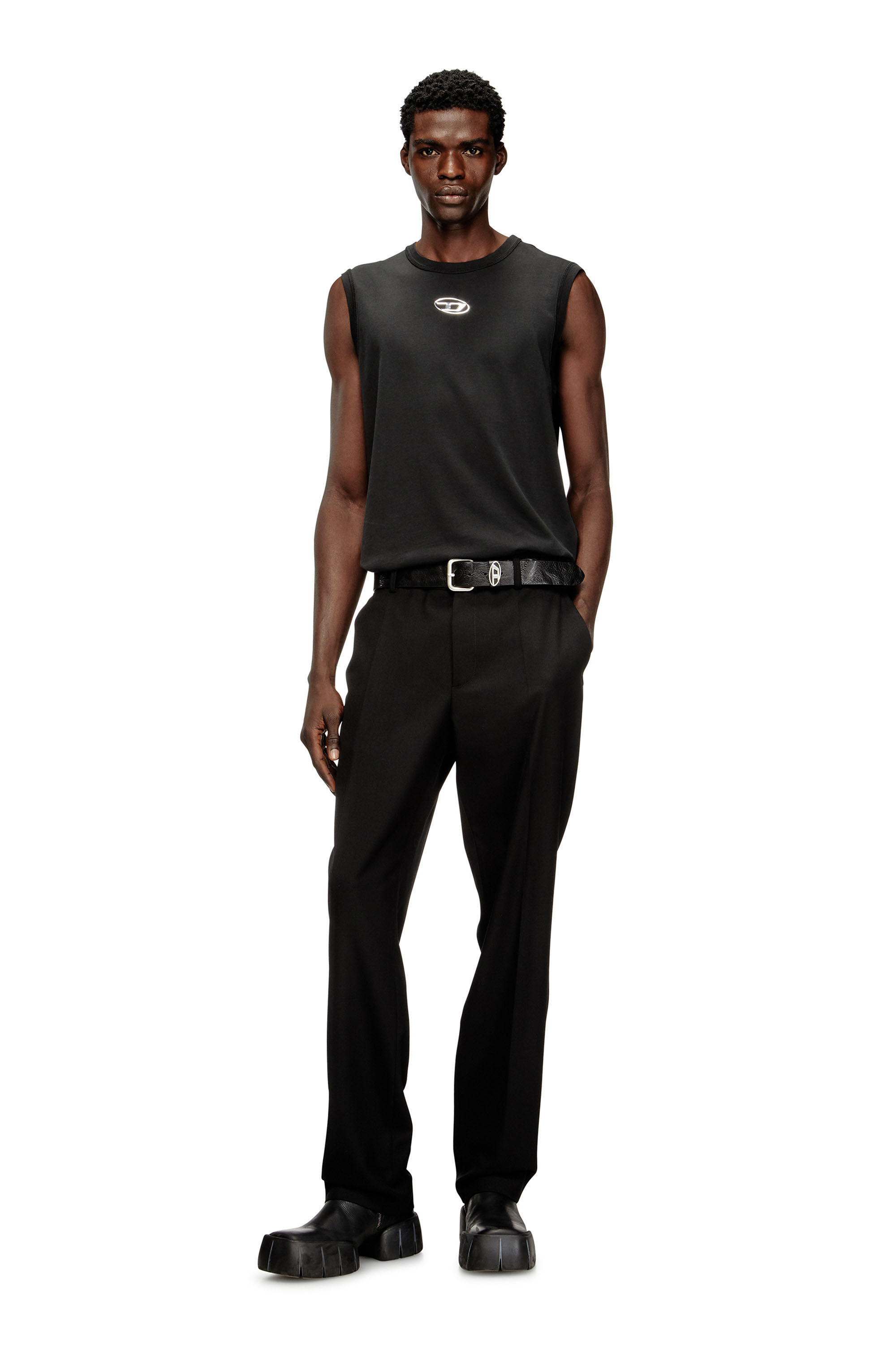 Men's Cotton tank top with metallic Oval D | Black | Diesel TR