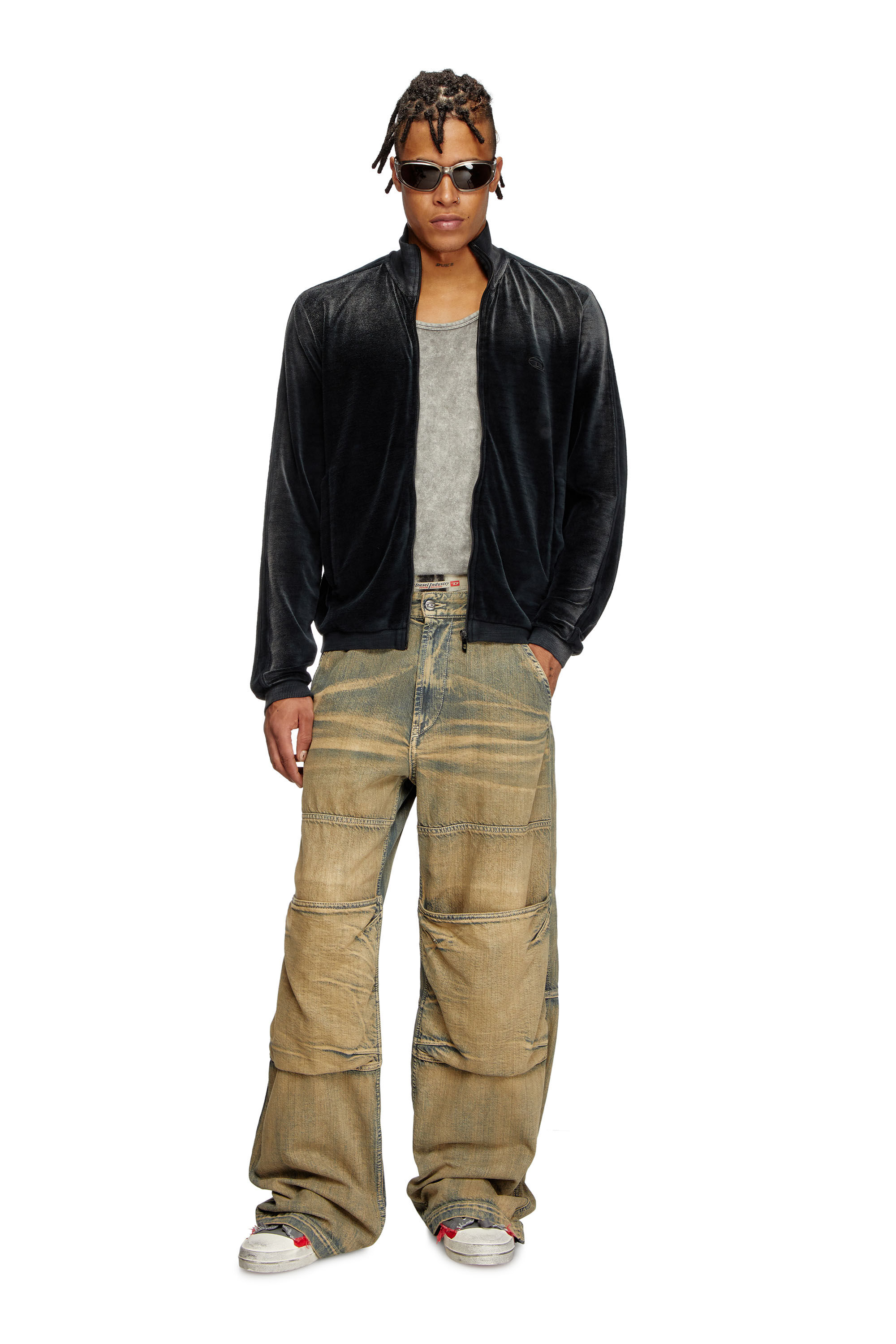 Men's Faded velvet track jacket | Black | Diesel