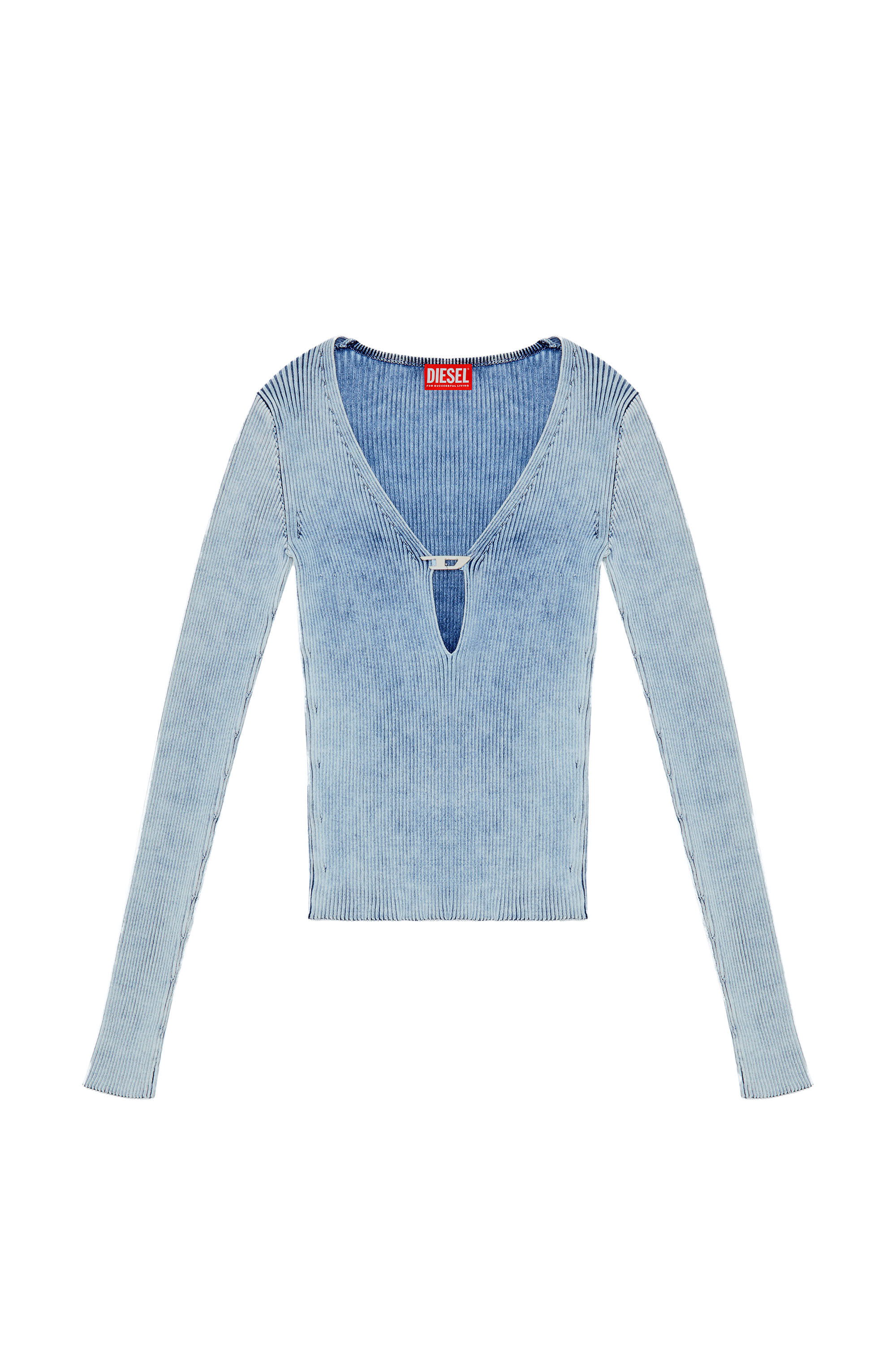 Women's Cut-out top in indigo cotton knit | Blue | Diesel