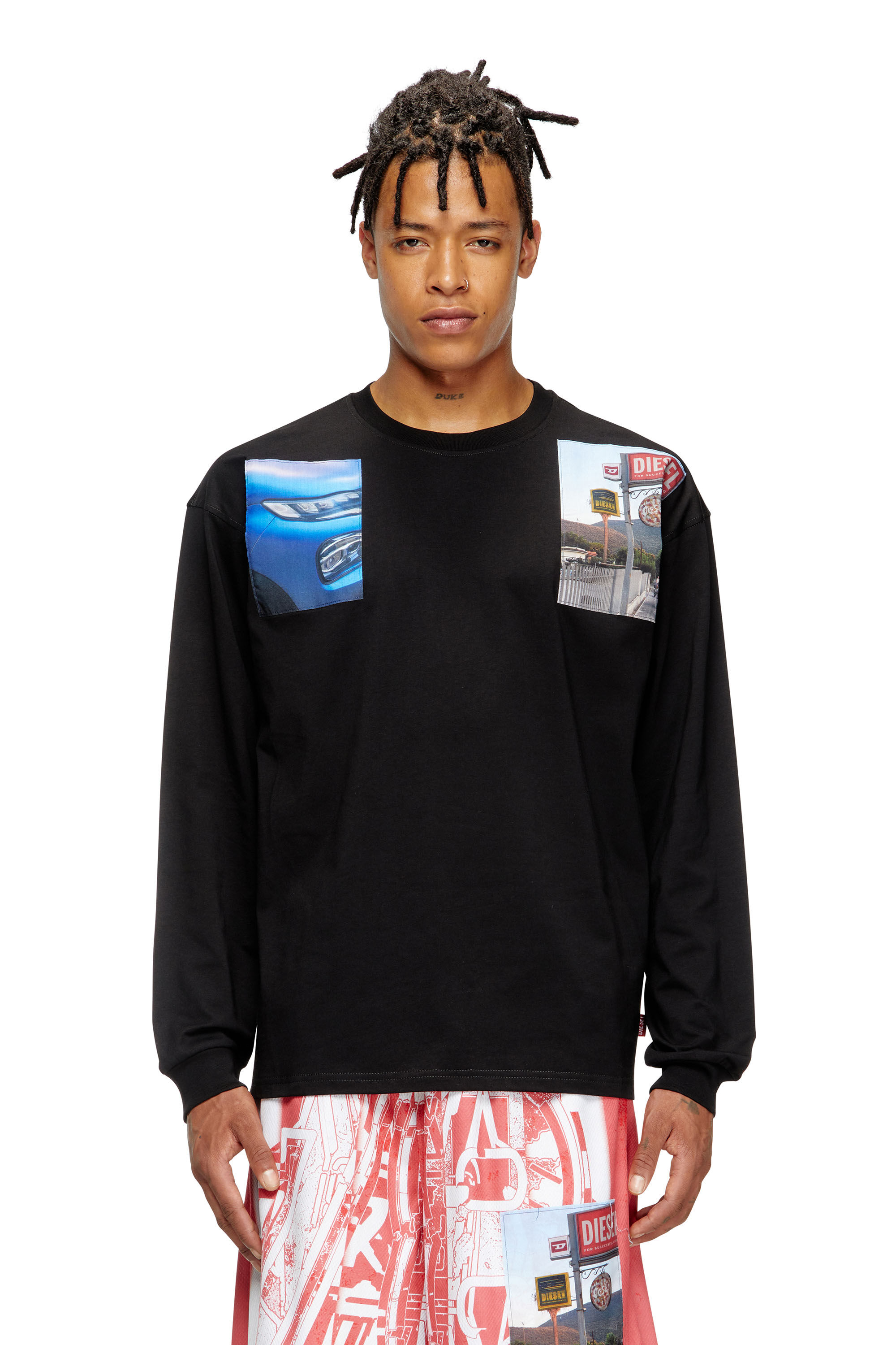 Diesel - T-BOXT-LS-T5, Man's Long-sleeve T-shirt with logo photo patches in Black - 3