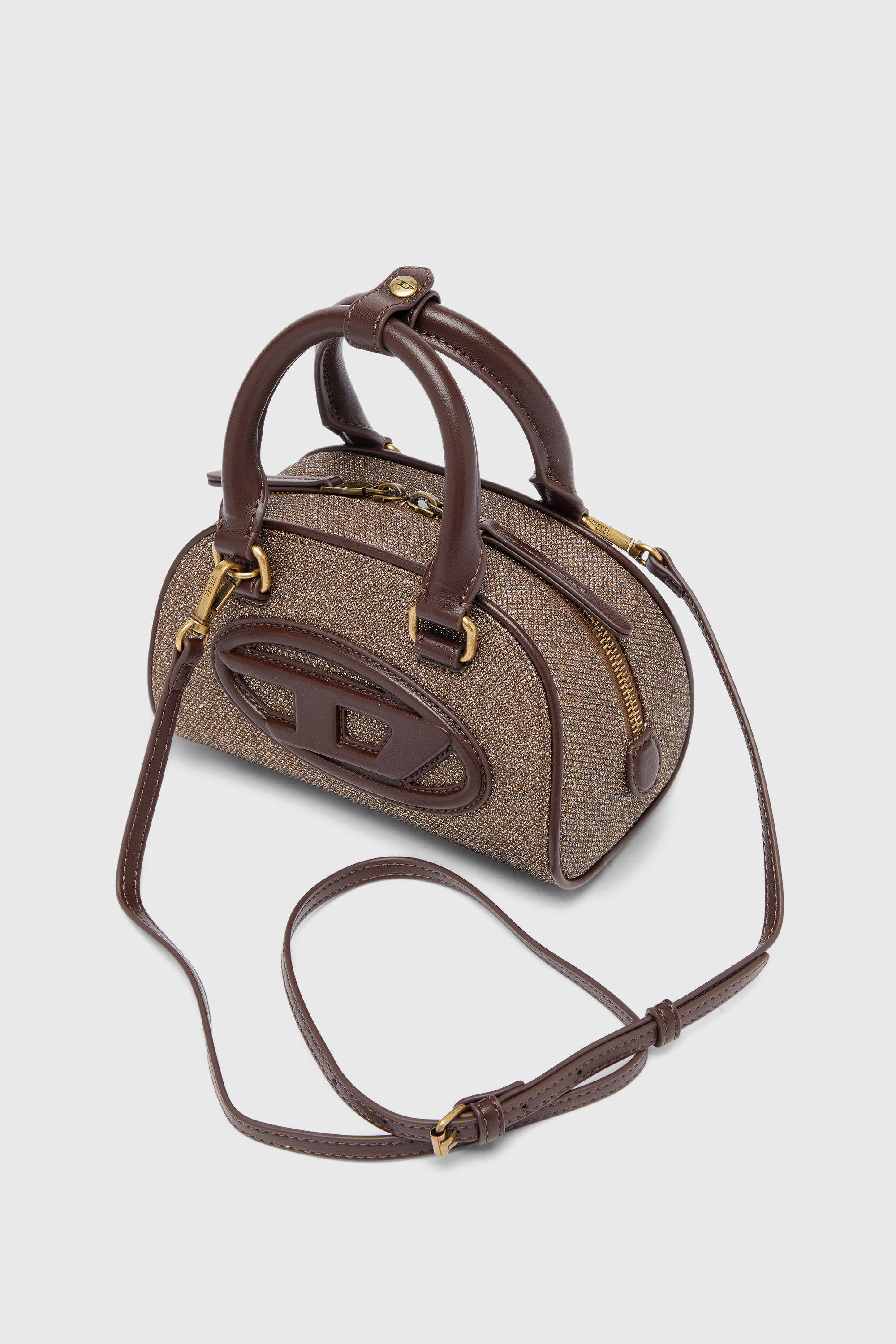 Diesel - 1DR DOME CROSSBODY, Woman's 1DR Dome- Small bowling bag in Lurex fabric in Brown - 5