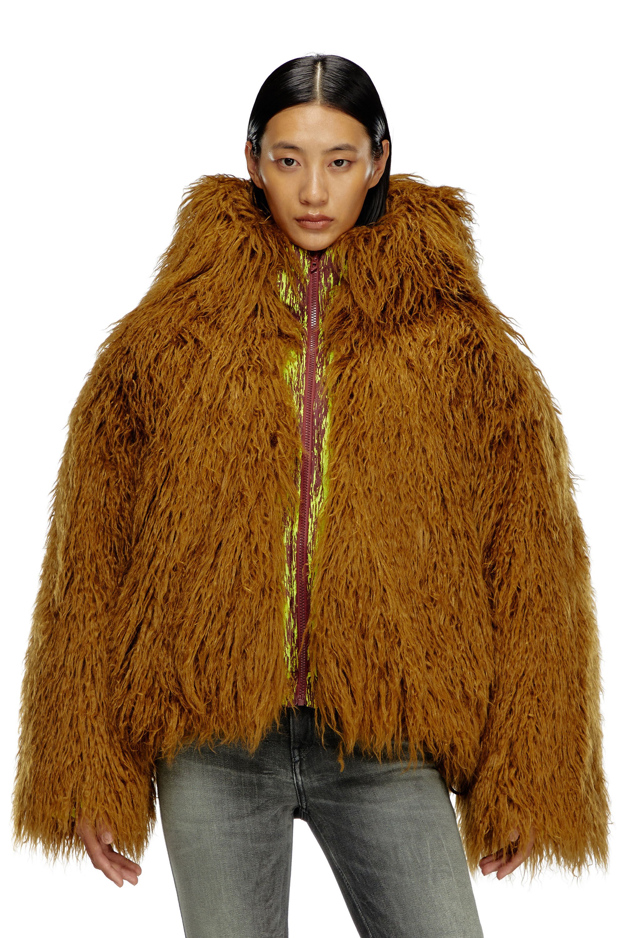 Women s Reversible devore and shaggy hair jacket Brown Diesel