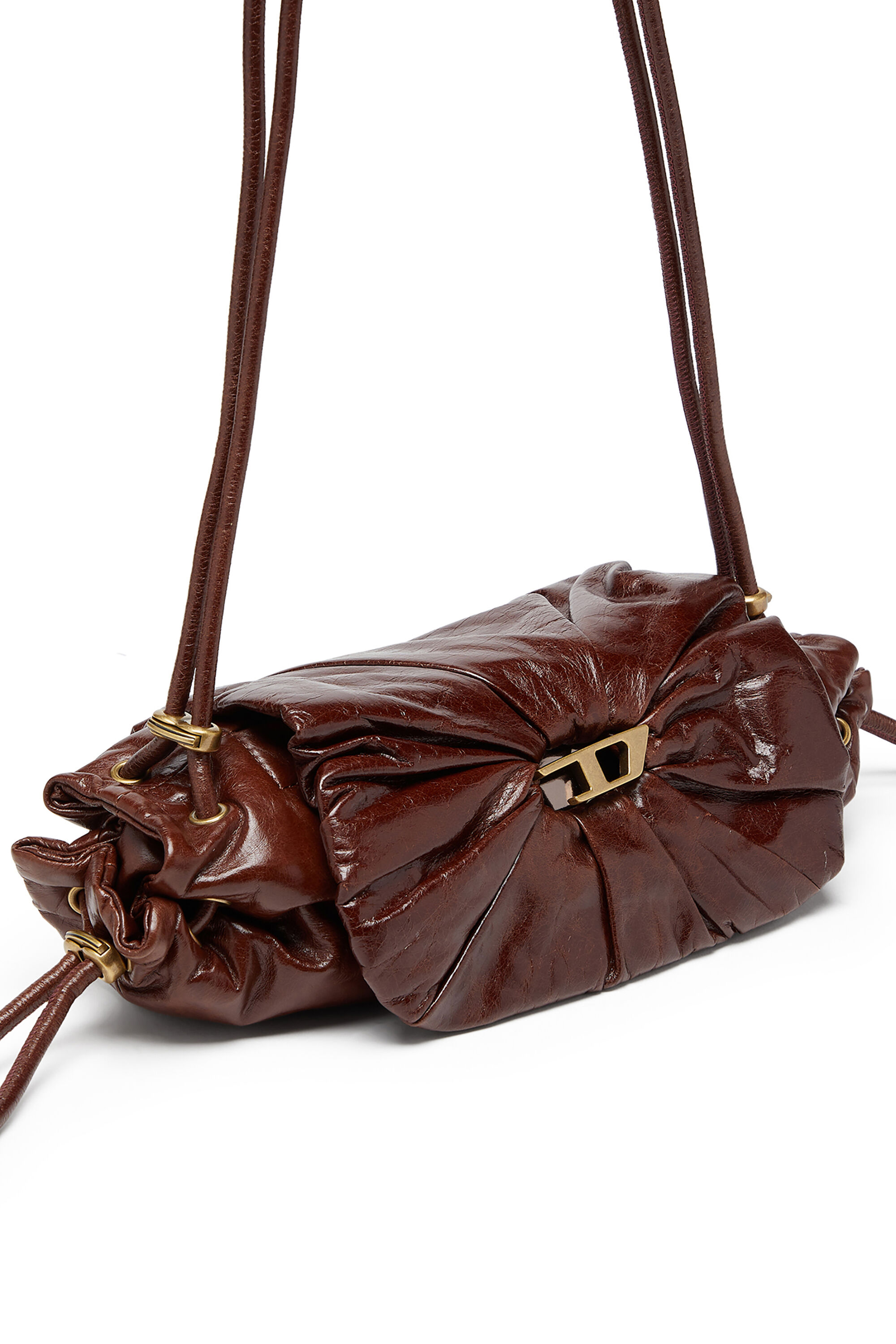 Diesel - SCRUNCH-D SHOULDER S, Woman's Scrunch-D-Small shoulder bag in shiny scrunched leather in Brown - 5