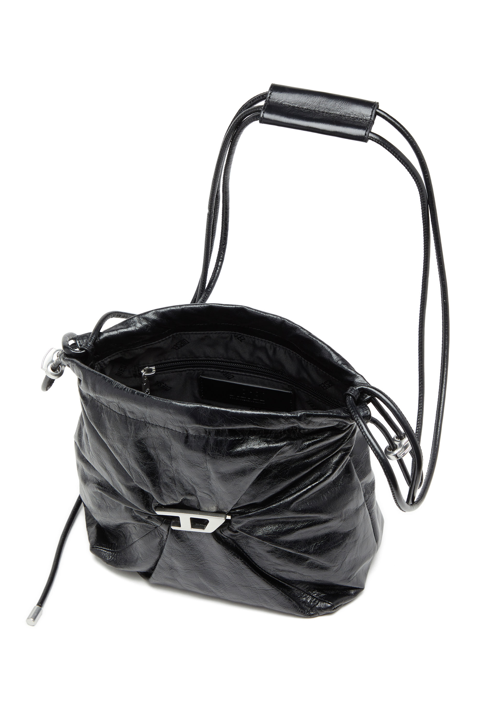 Women's Scrunch-D-Bucket bag in shiny wrinkled leather