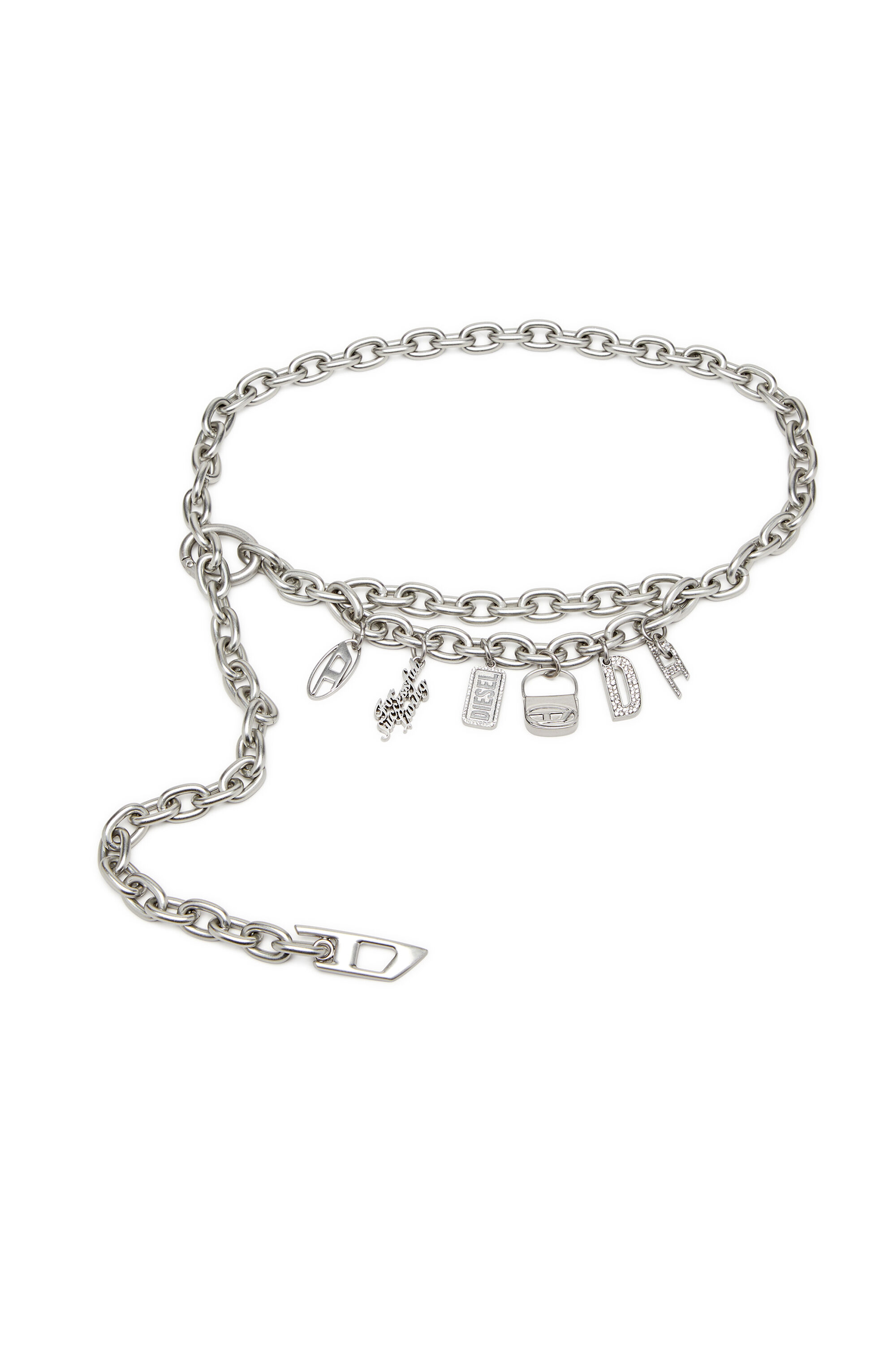 Women's 1cm chain belt with logo charms | Silver | Diesel {{Country}}