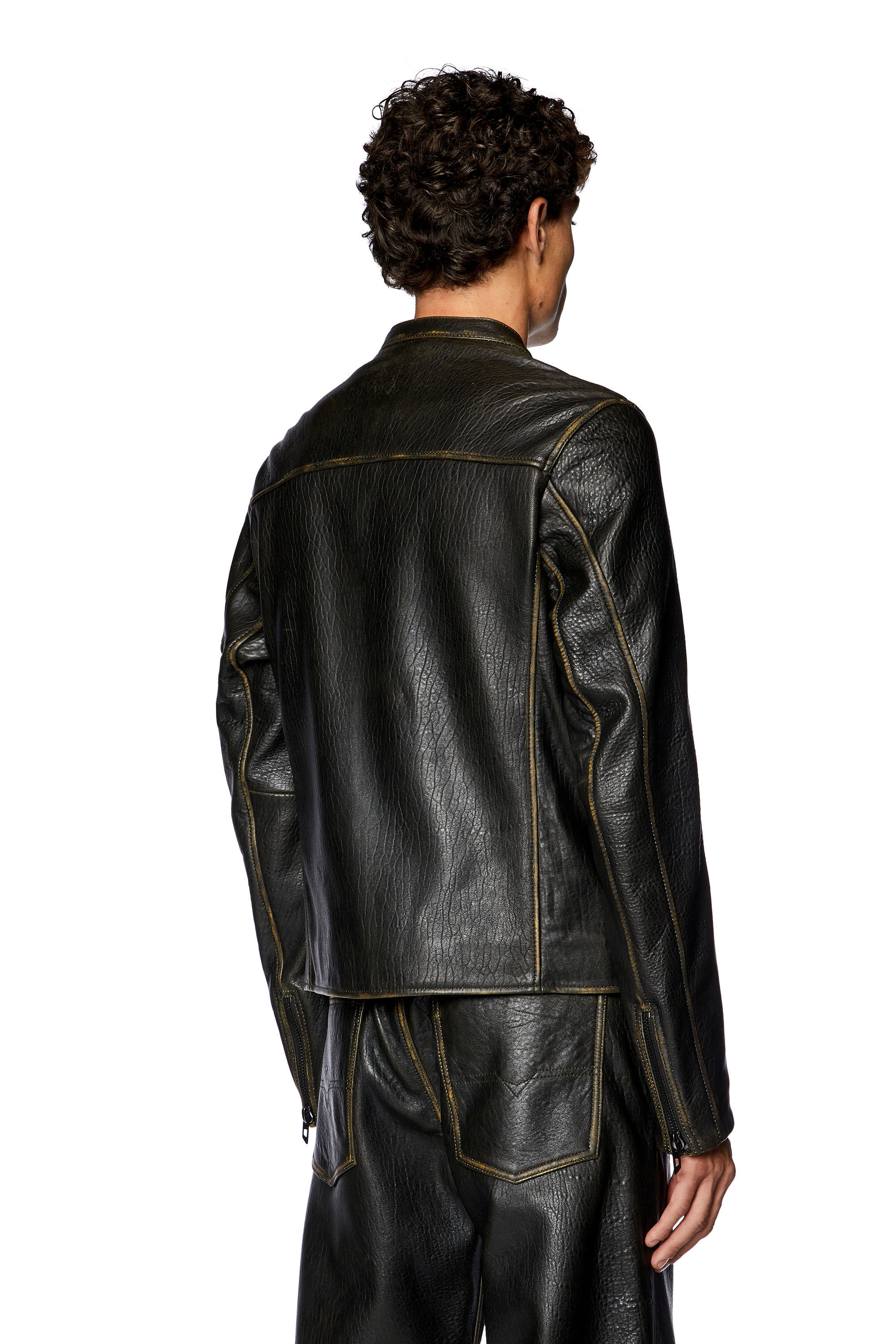 Men's Biker jacket in wrinkled leather | Brown | Diesel
