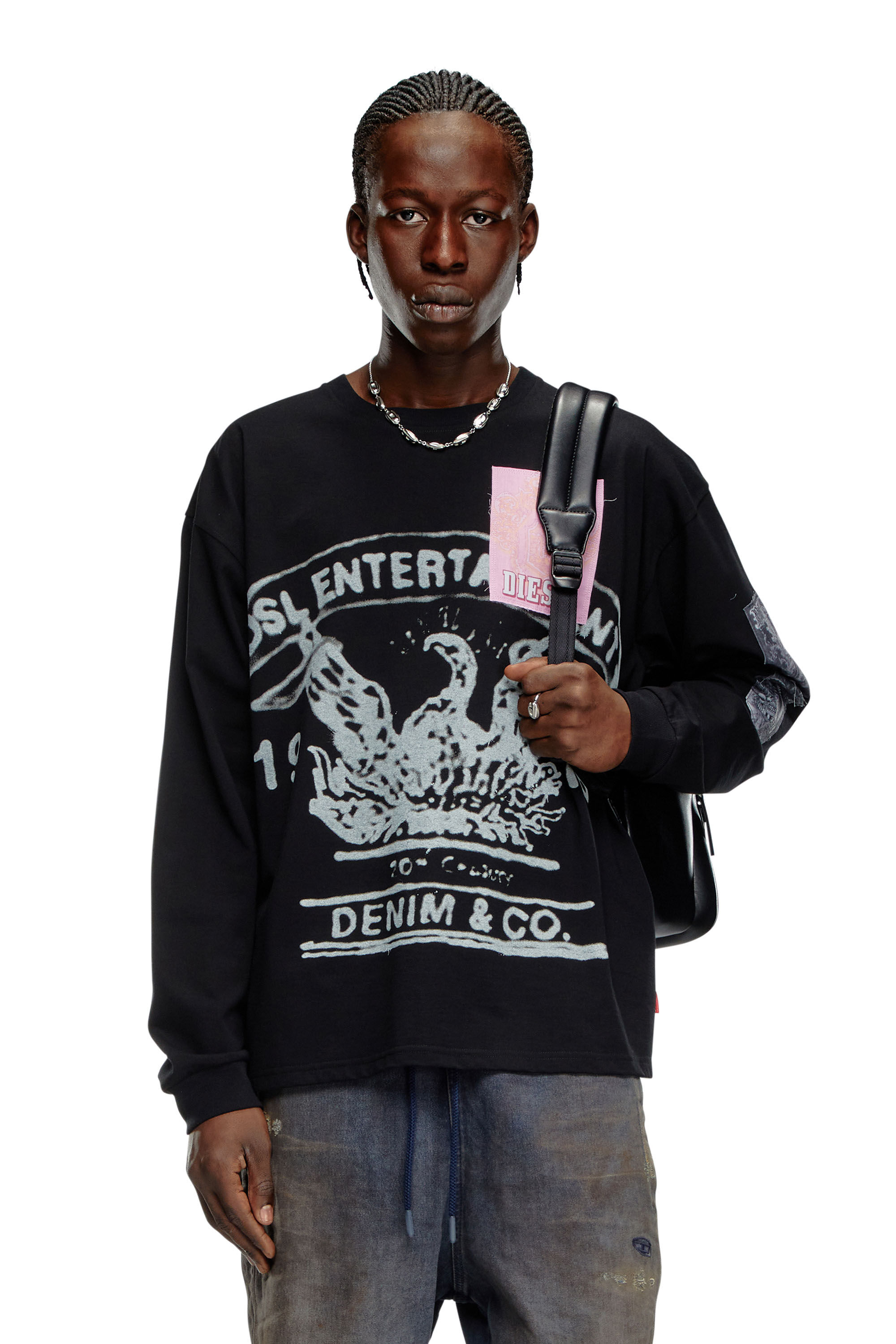 Diesel - T-BOXT-LS-Q10, Man Long-sleeve T-shirt with printed patches in Black - Image 3