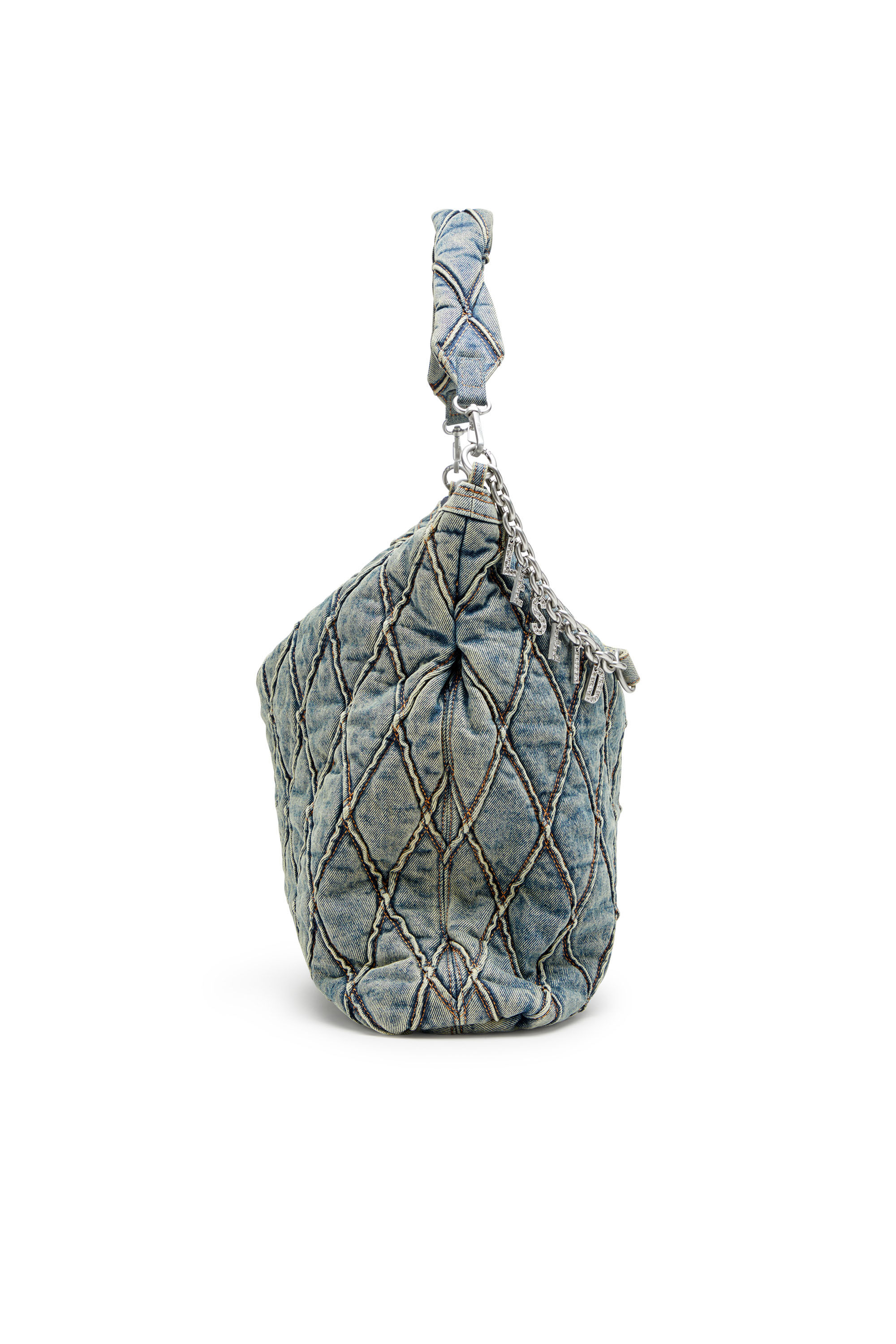 Diesel - CHARM-D HOBO, Woman's Charm-D-Large hobo in argyle quilted denim in Blue - 4