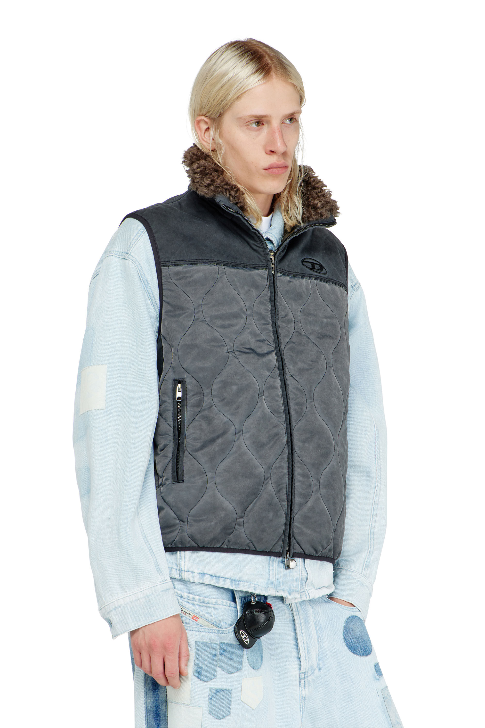Diesel - J-ALVAR, Man's Quilted vest with fluffy neck lining in null - 3