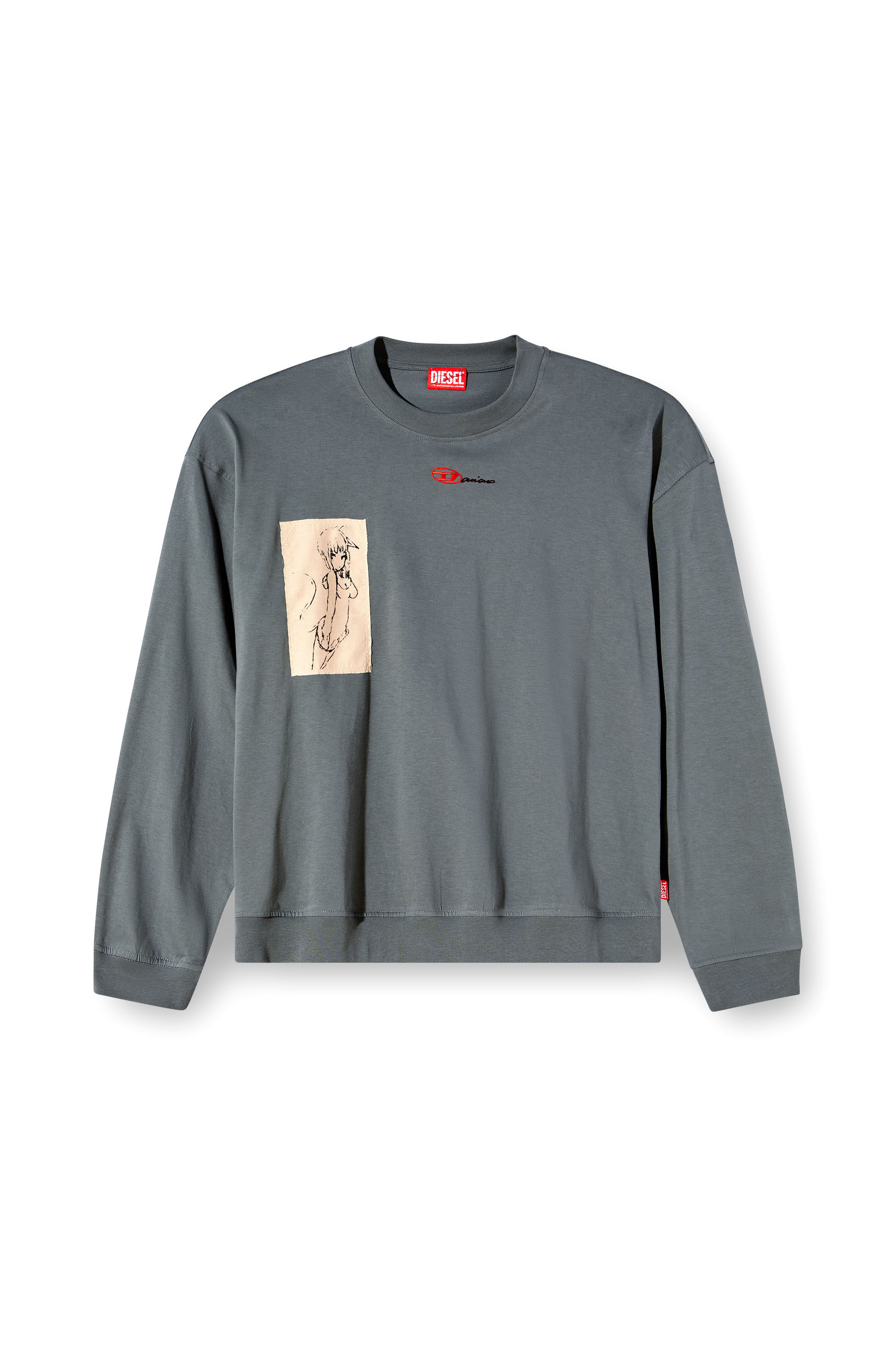Diesel - S-BOXT-LS-1P-DD, Unisex's Long-sleeve T-shirt with tattoo patches in Grey - 2