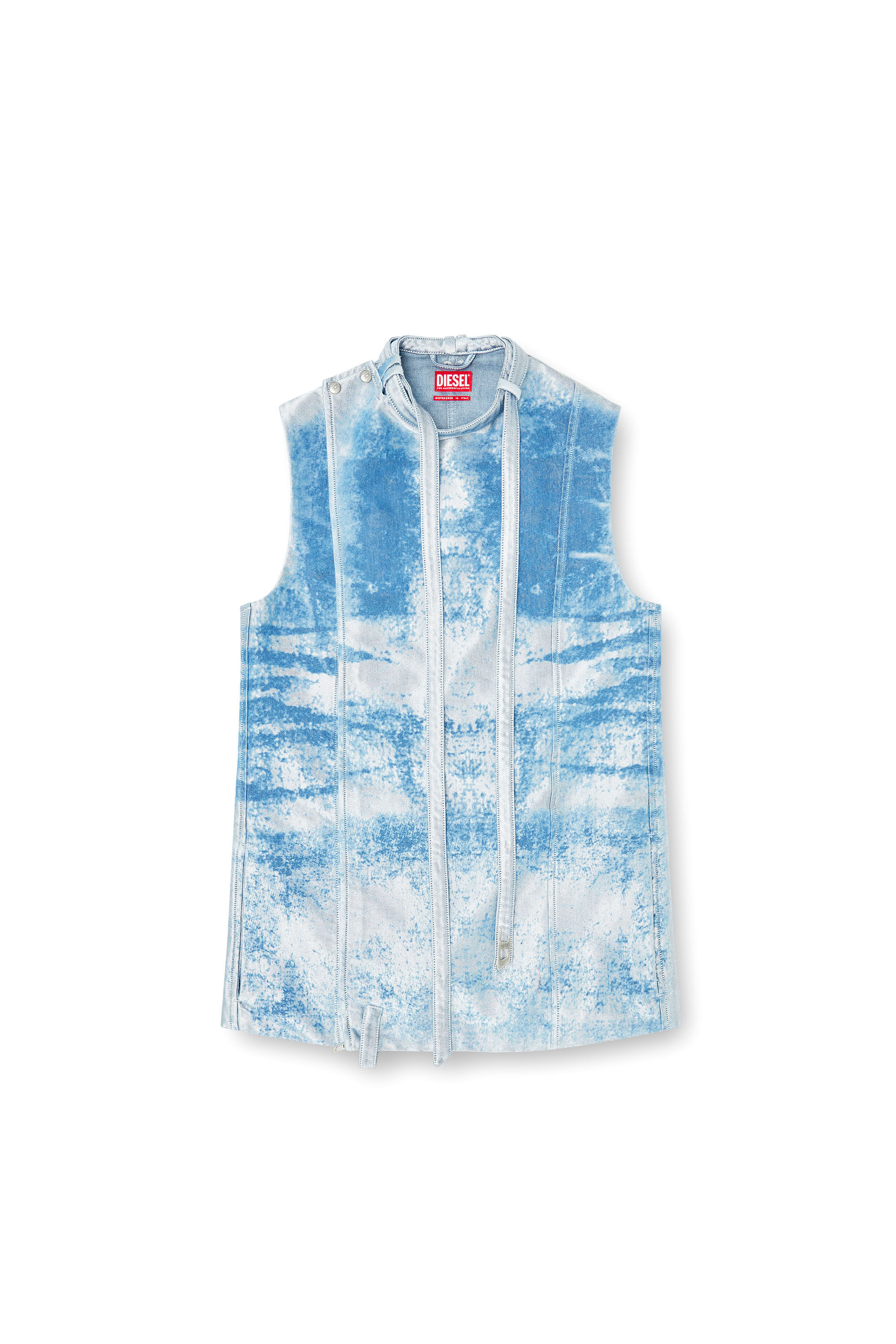 Men's Sleeveless vest in coloured satin denim | Blue | Diesel