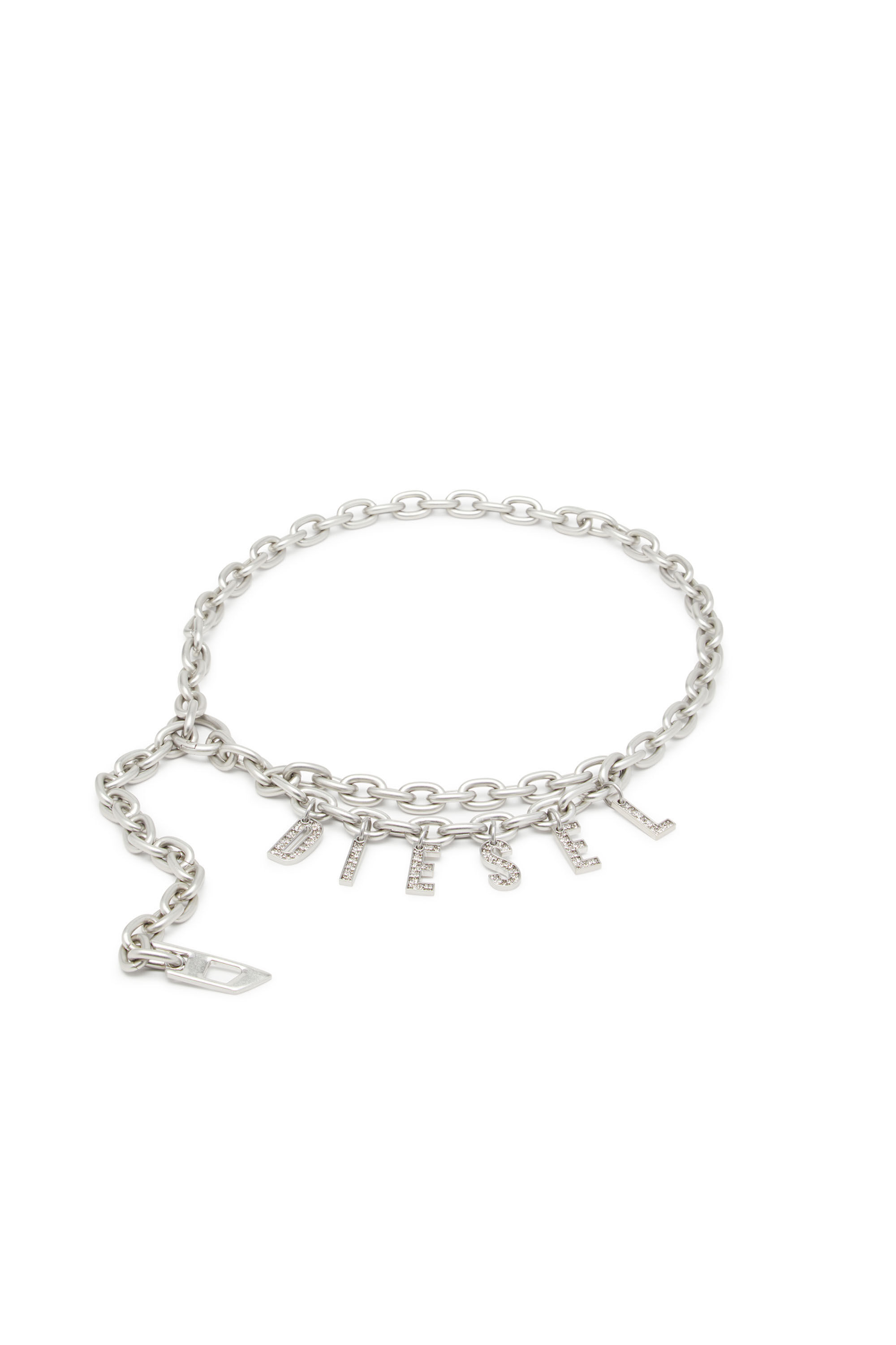 Women s Chain belt with crystal logo charm Silver Diesel