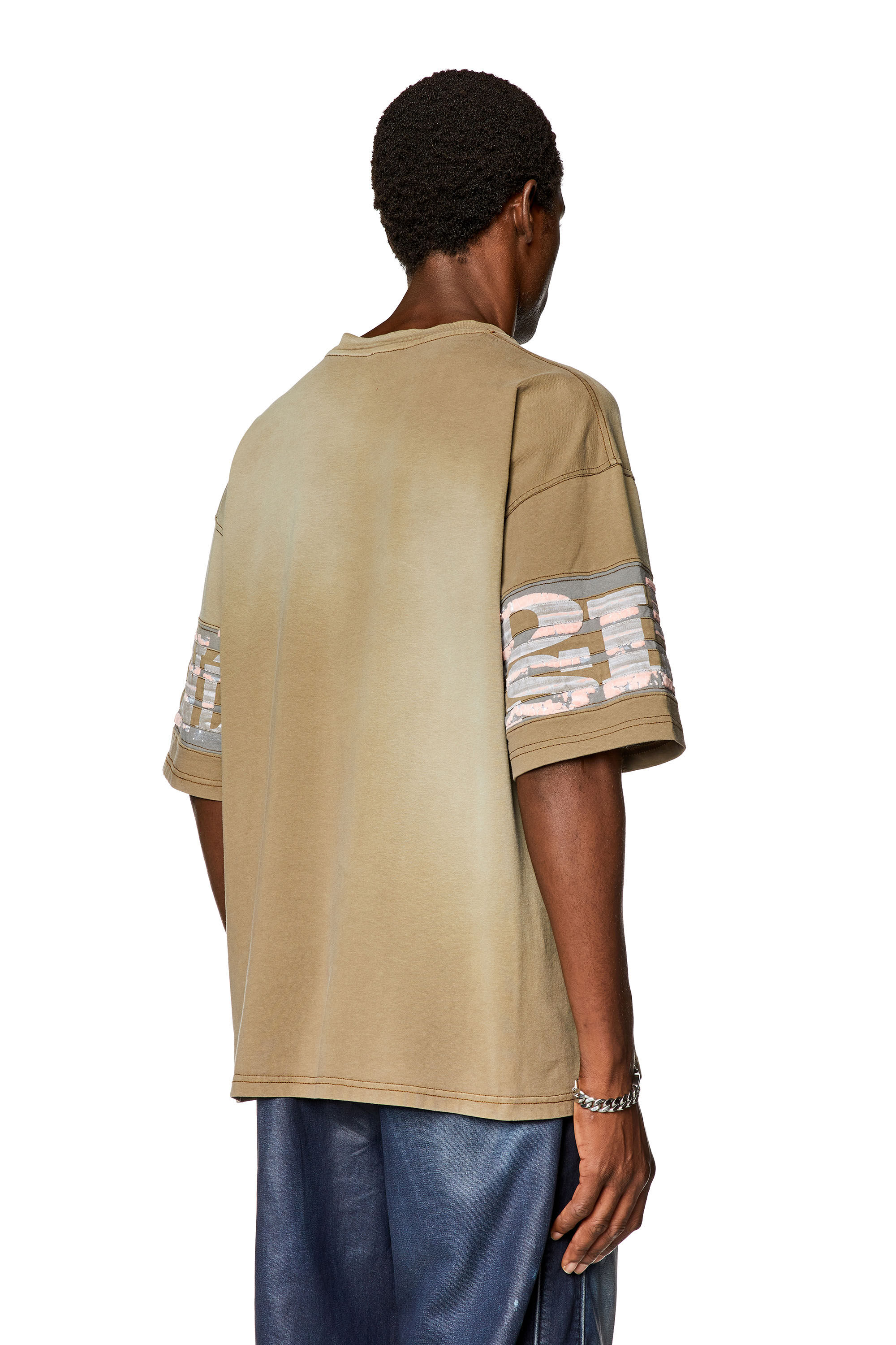 Men's Faded jersey T-shirt with flock prints | Brown | Diesel