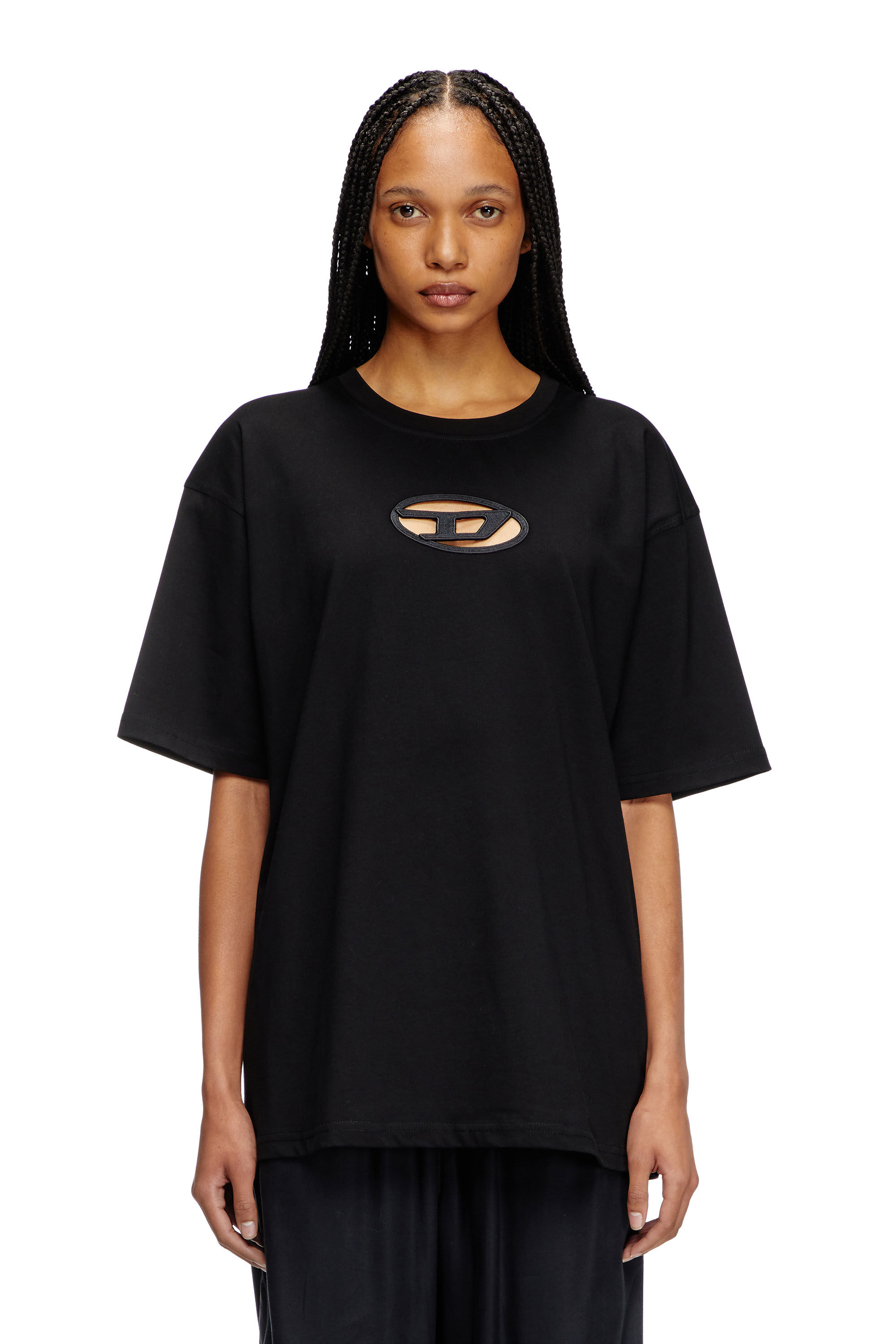 【即納】 Women's T-shirt with embroidered Oval D | Black | Diesel トップス