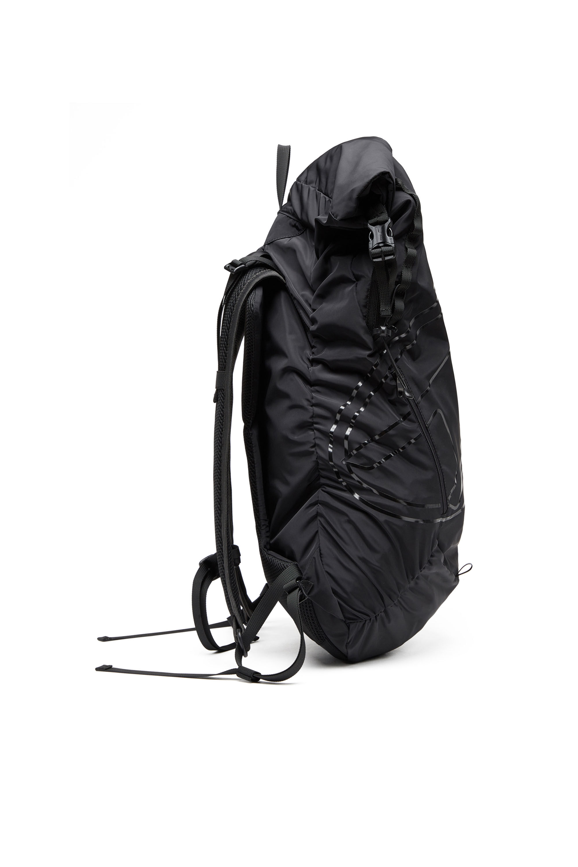 人気便利グッズ Men's Diesel | Black | backpack roll-top Drape-Nylon バッグ