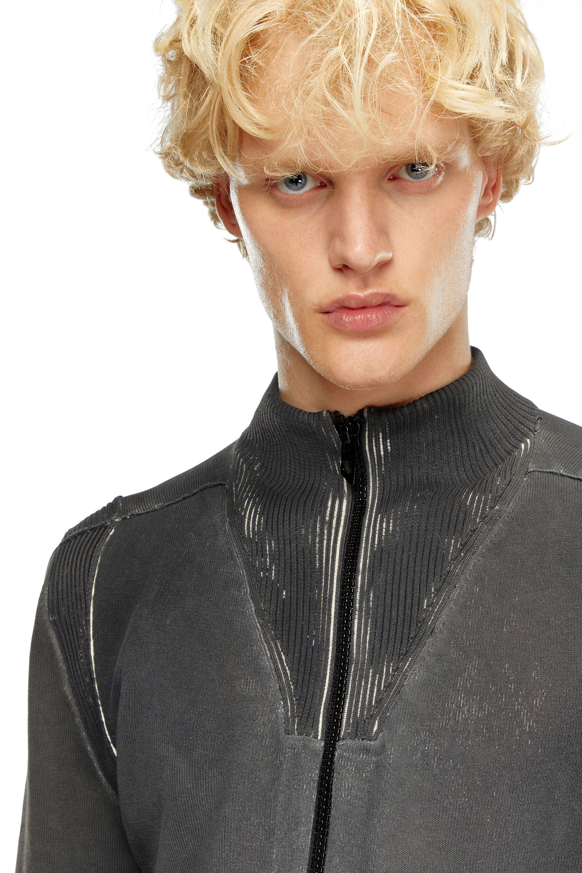Men's Zip cardigan in treated cotton | Black | Diesel