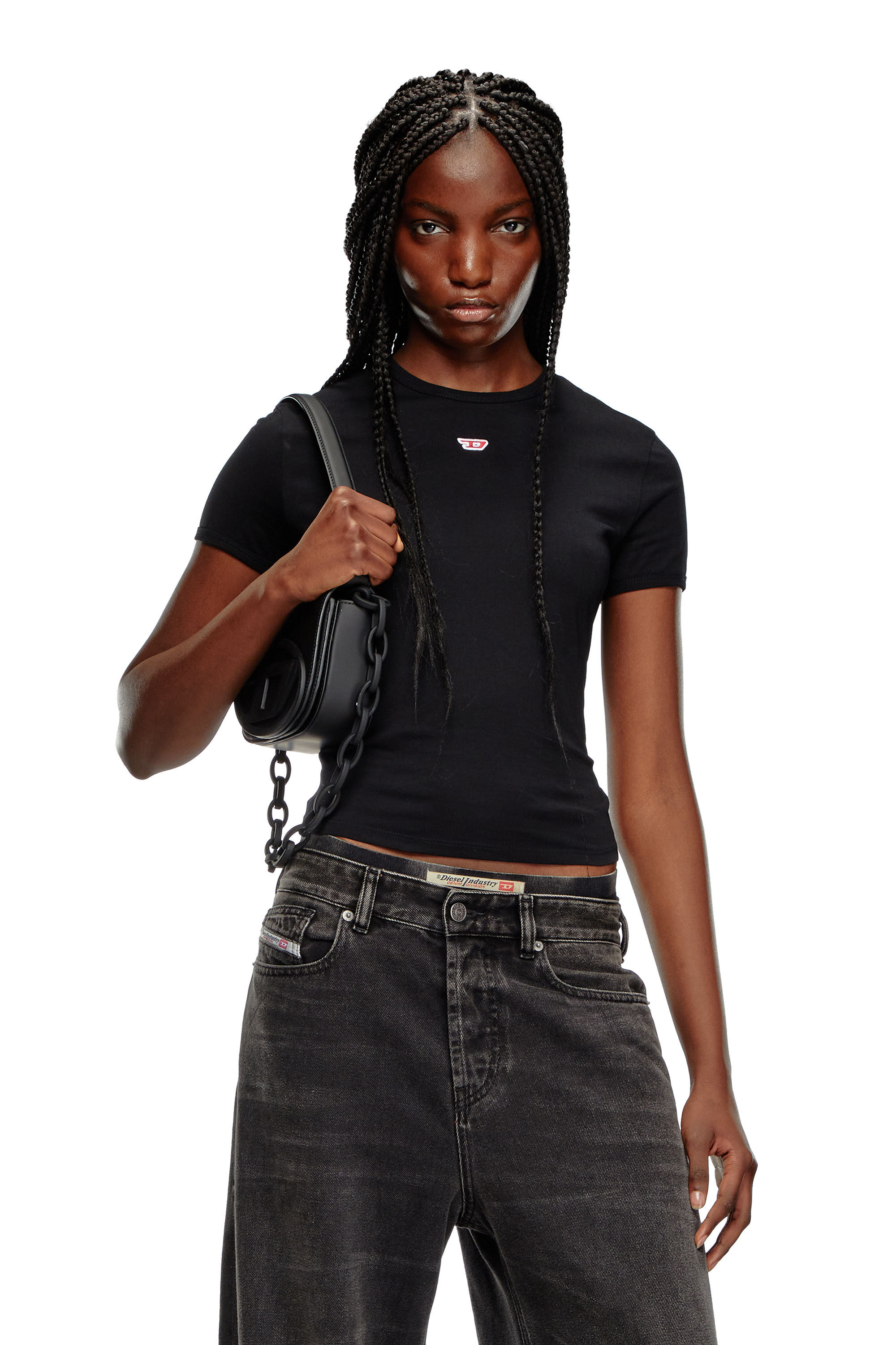 Women's T-shirt with embroidered D patch | Black | Diesel