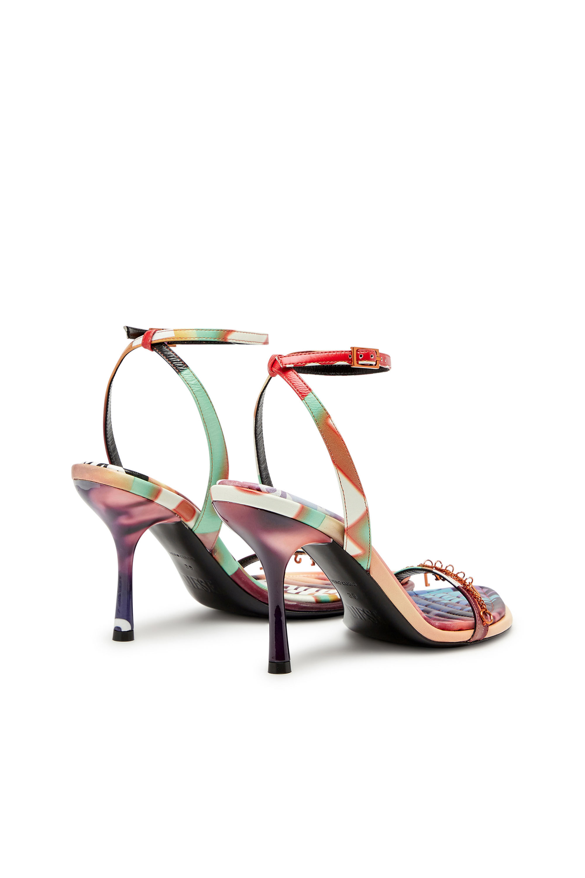 Women's D-Vina Charm-Strappy sandals in poster-print leather 
