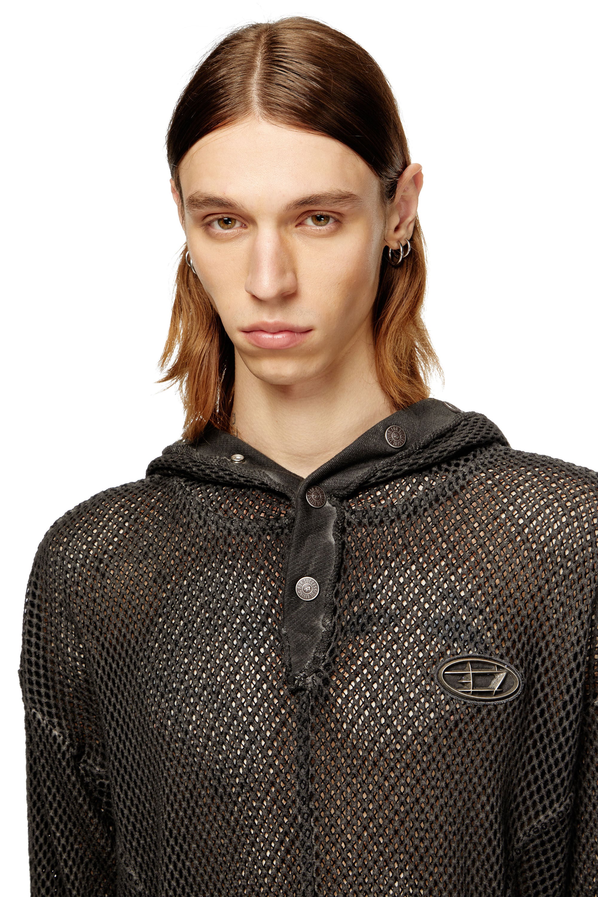 Women's Fishnet hoodie with full-closure hood | Black | Diesel