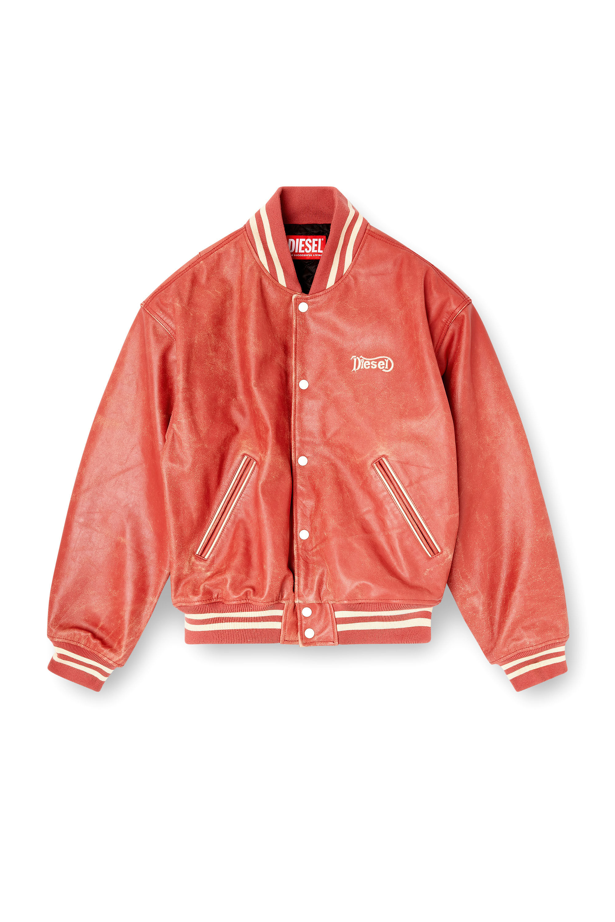 Women's Leather bomber jacket with Diesel logo | Red | Diesel