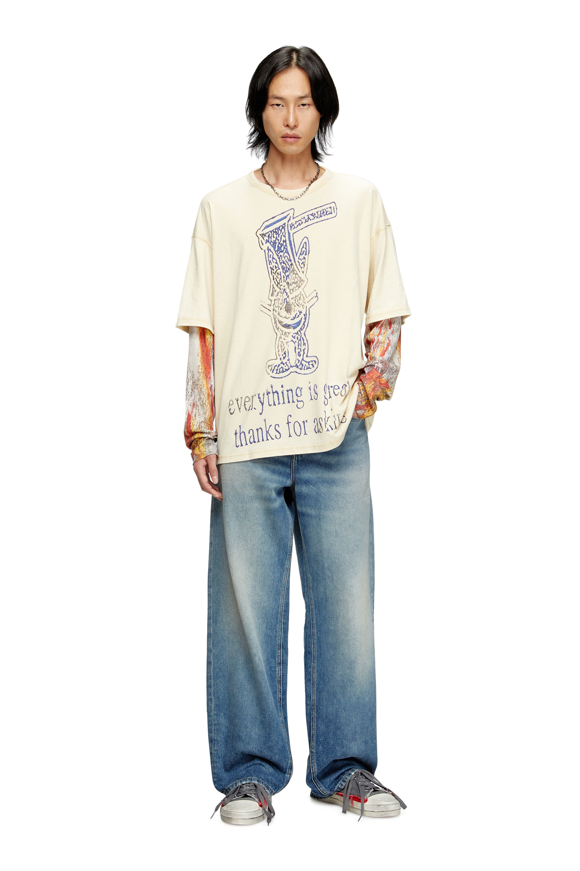 LARTIGENT☆L11 LAYERD T-SHIRT Men's Long-sleeve T-shirt with layered effect | Beige | Diesel