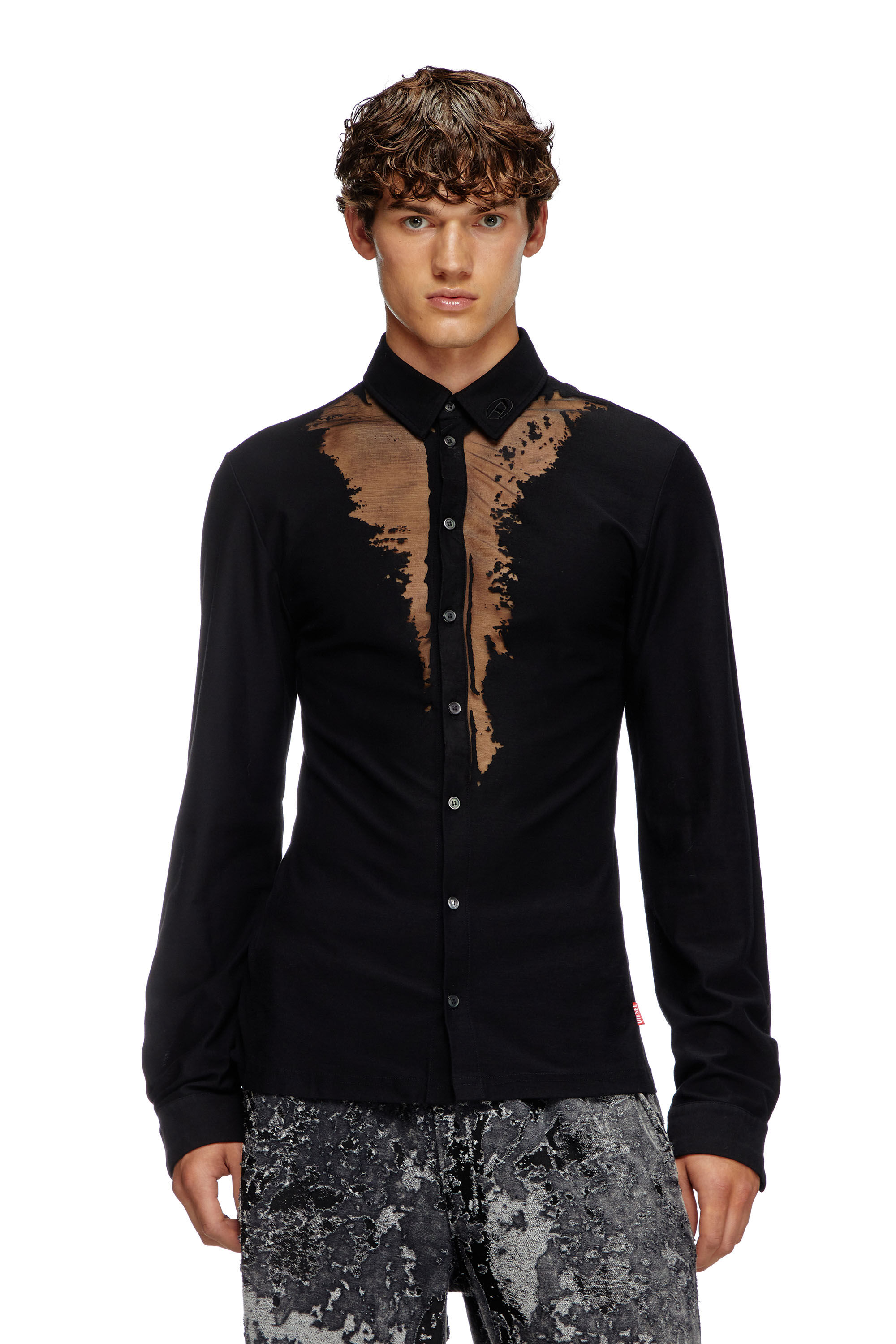 Men's Jersey shirt with devoré sweat stains | Black | Diesel