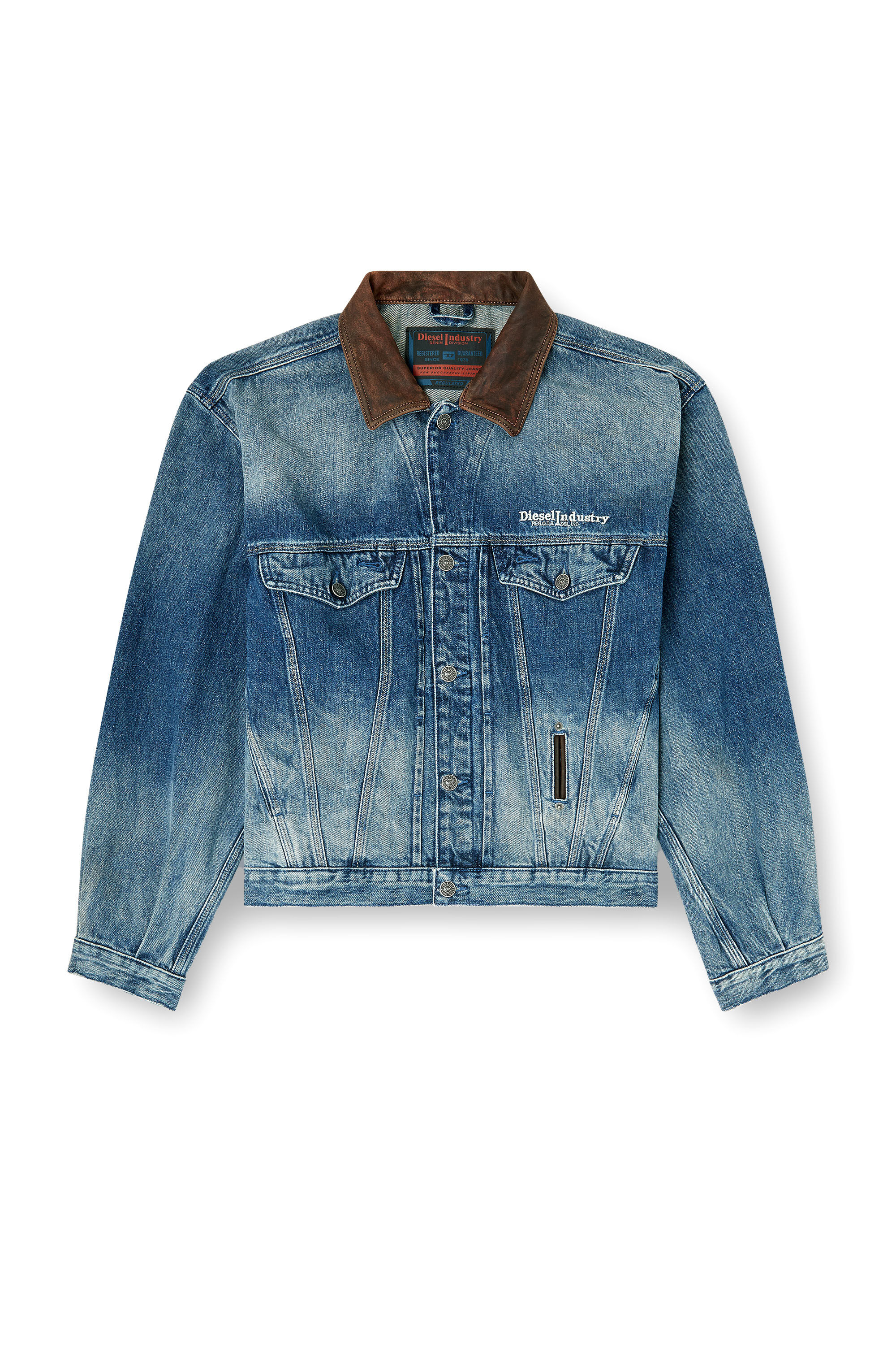 Women's Denim trucker jacket with contrast leather trims | Blue