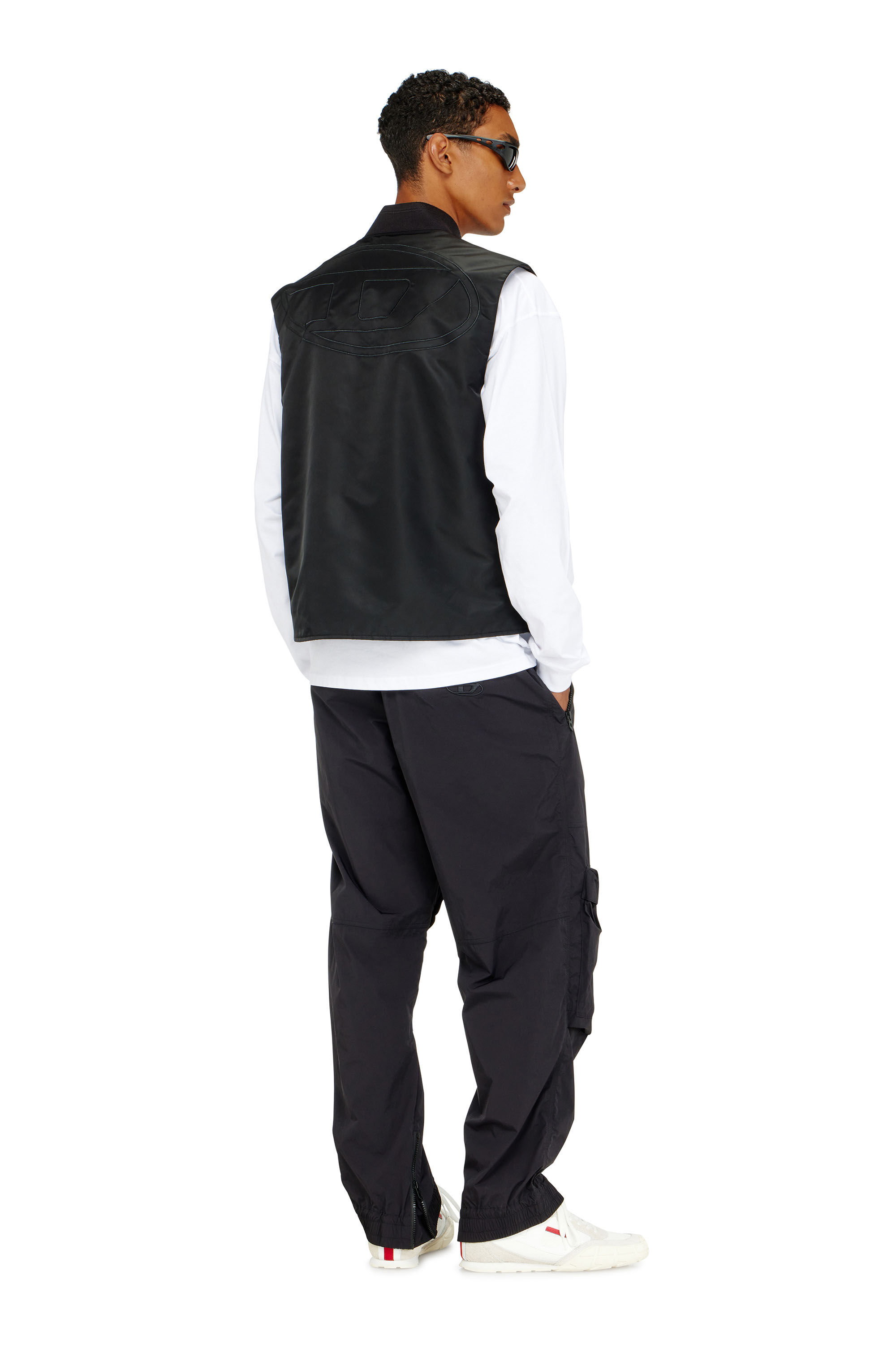 Diesel - W-TYPE-D1-SL, Man's Padded satin vest with Oval D embroidery in Black - 1