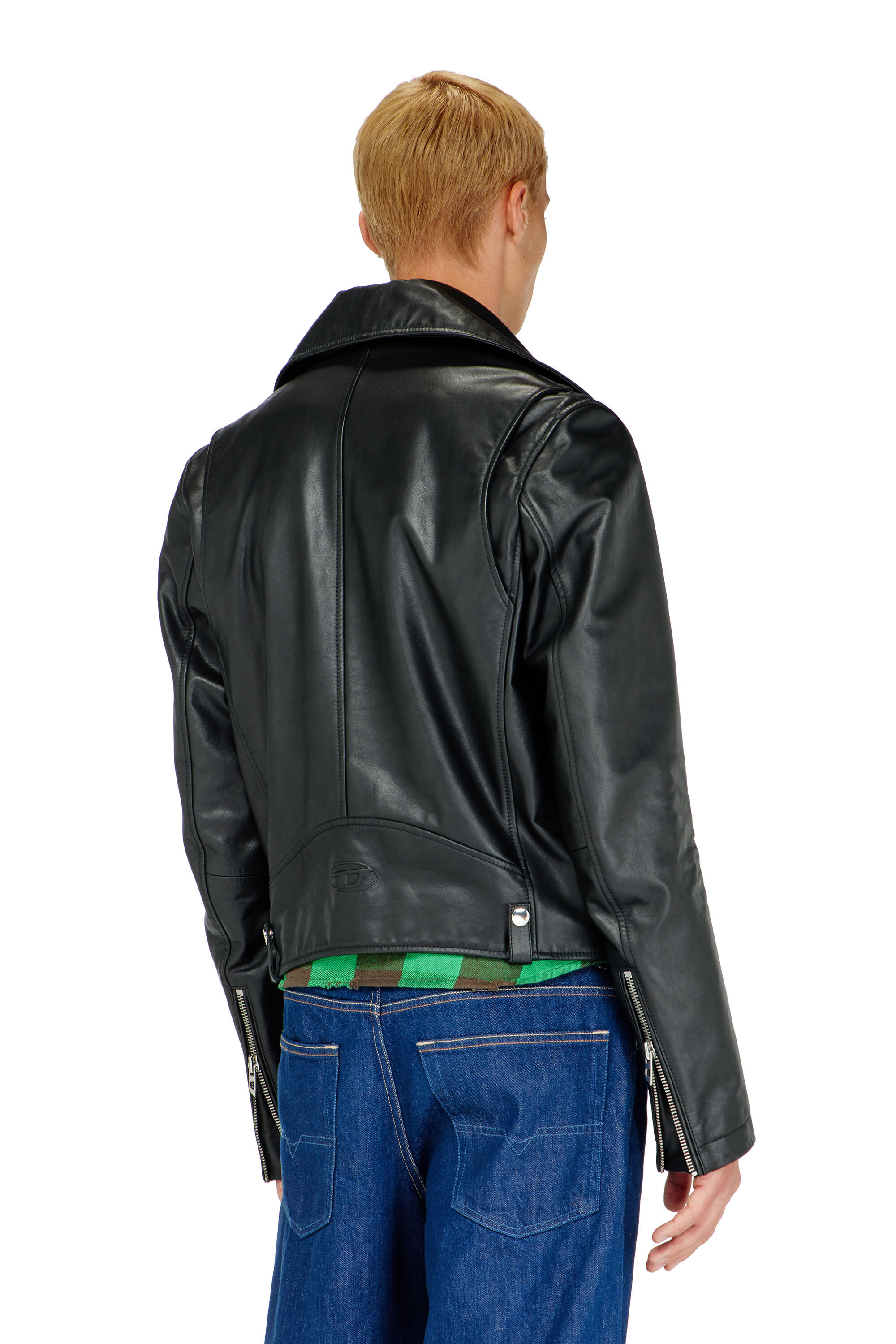 Men's Biker jacket in waxed leather | Black | Diesel TR