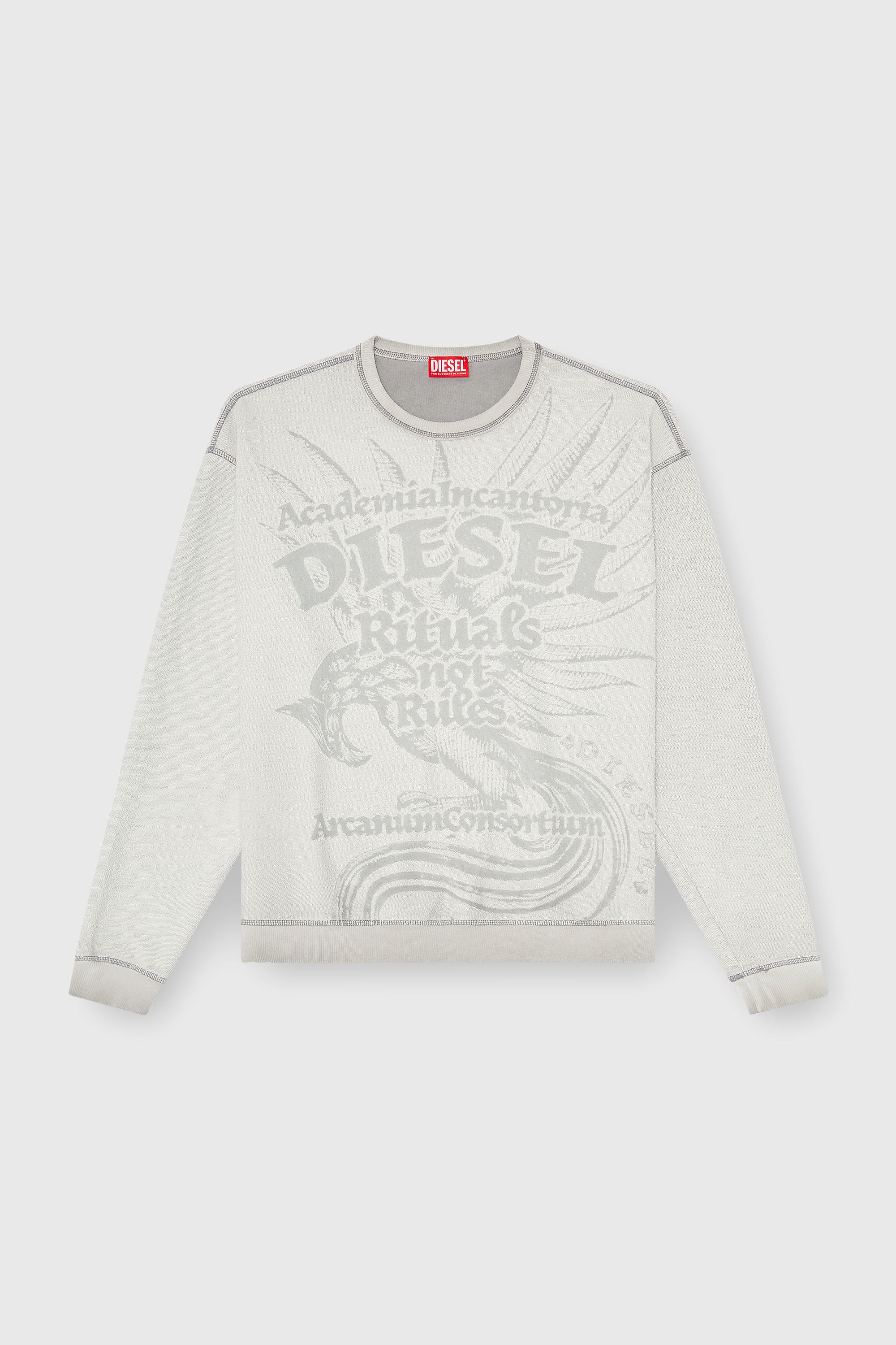 Diesel - S-ARON-RAW, Man's Sweatshirt with d&eacute;vor&eacute; print in Light Grey - 2