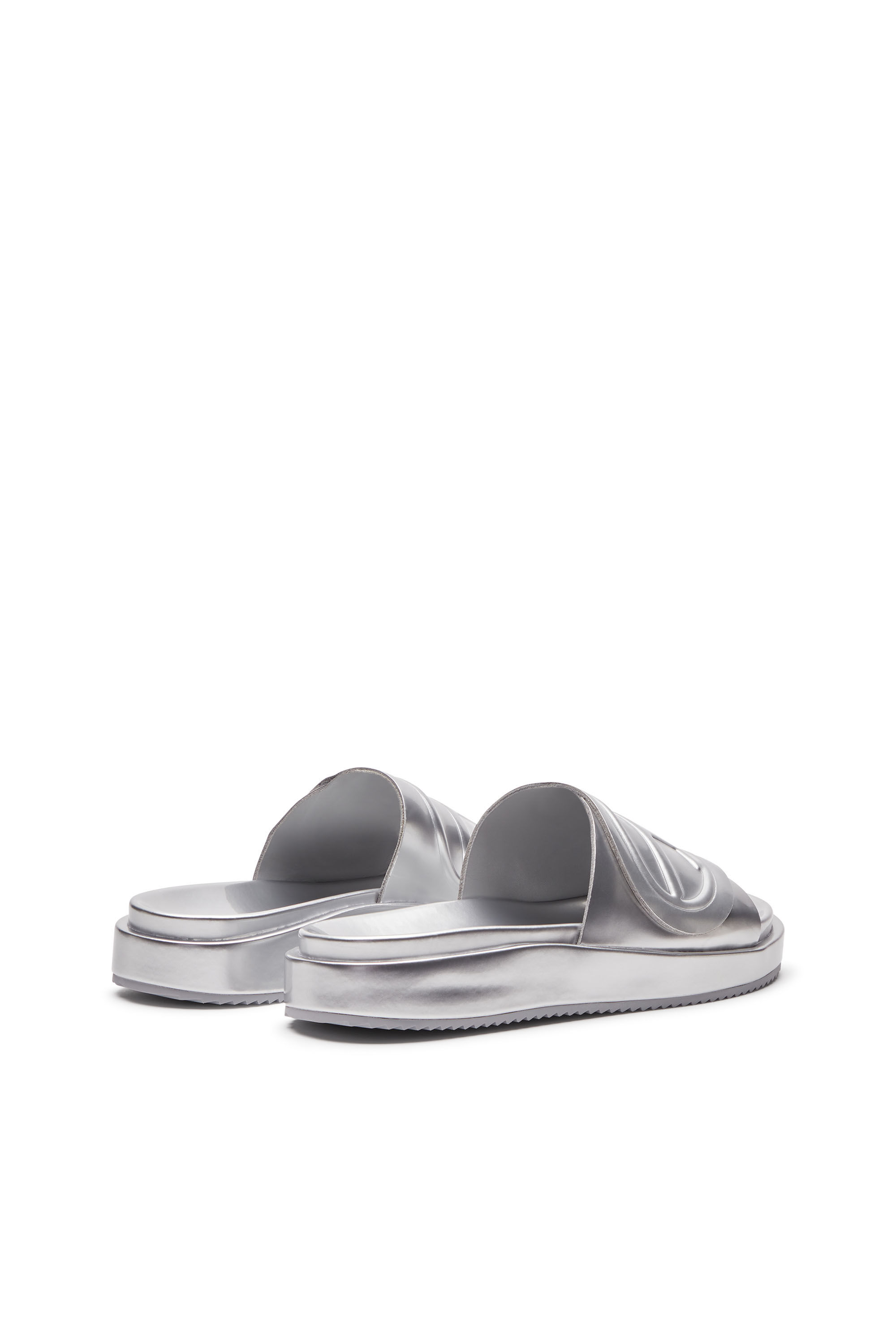 Women s Sa Slide D Metallic slide sandals with Oval D strap Silver Diesel