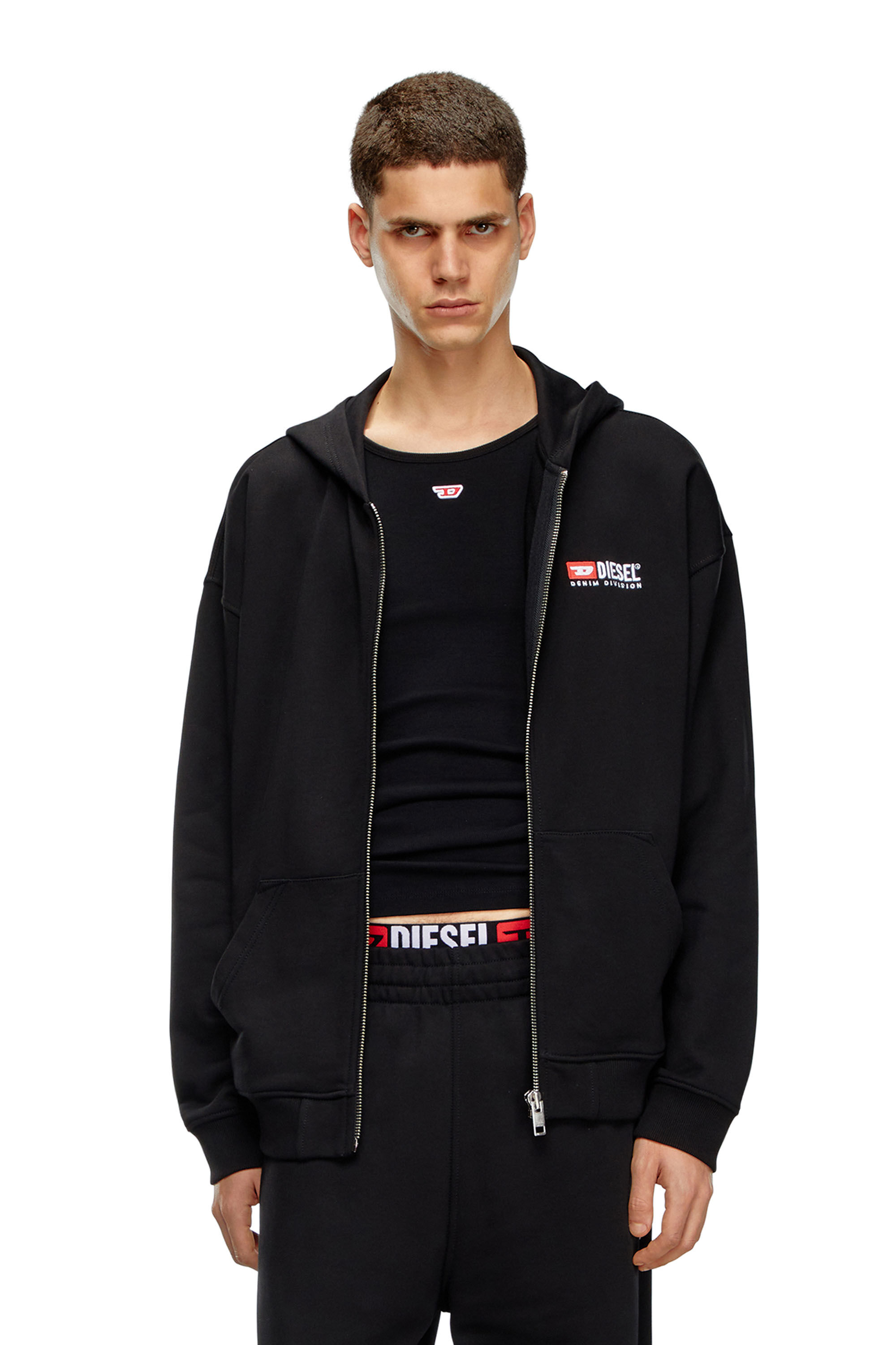 Men's Sweatshirt with distressed flocked logo | Black | Diesel