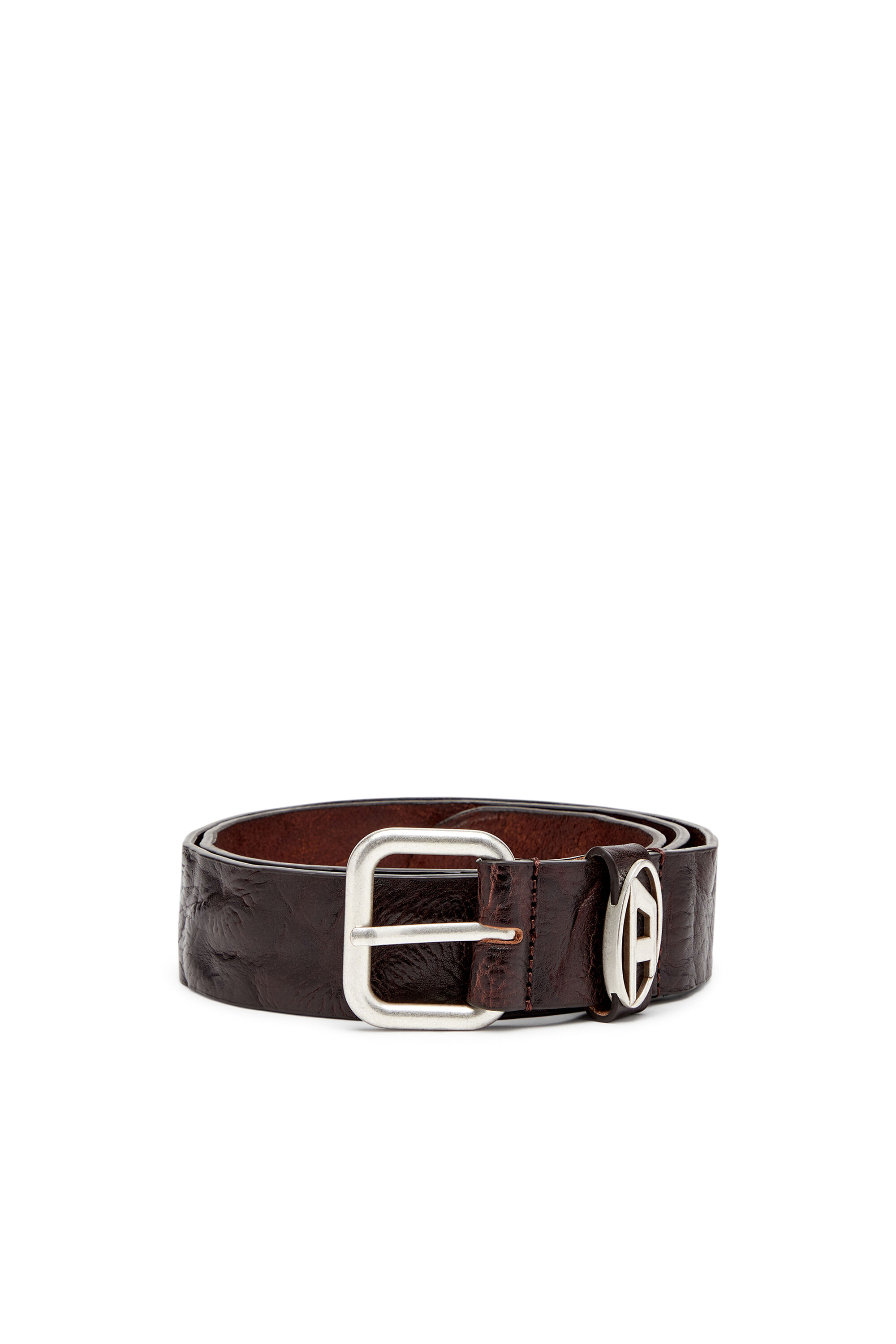 Women's 3.9cm logo-plaque wrinkled leather belt | Brown | Diesel