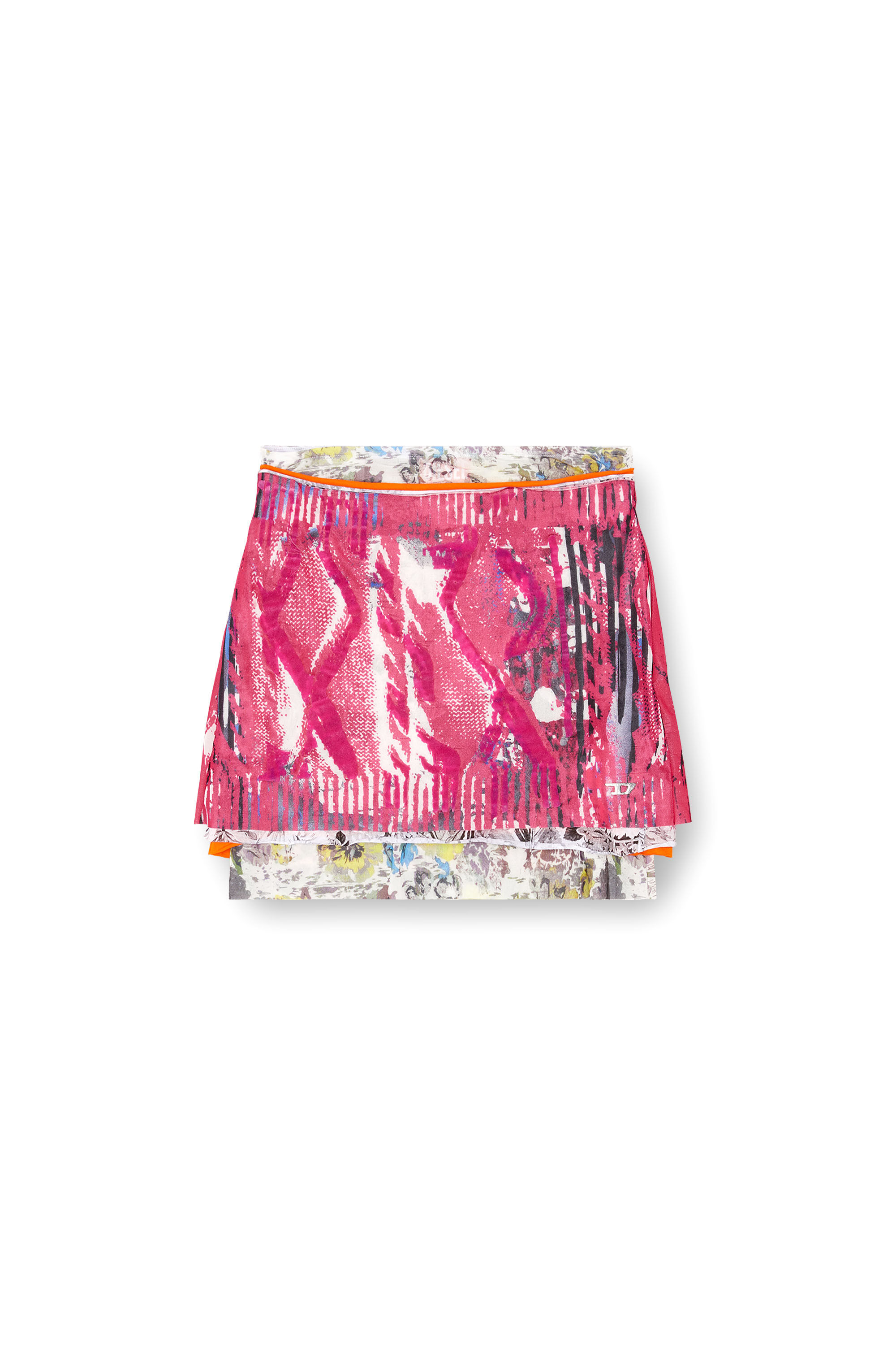 Women's Layered miniskirt with Peony pop print | Pink | Diesel