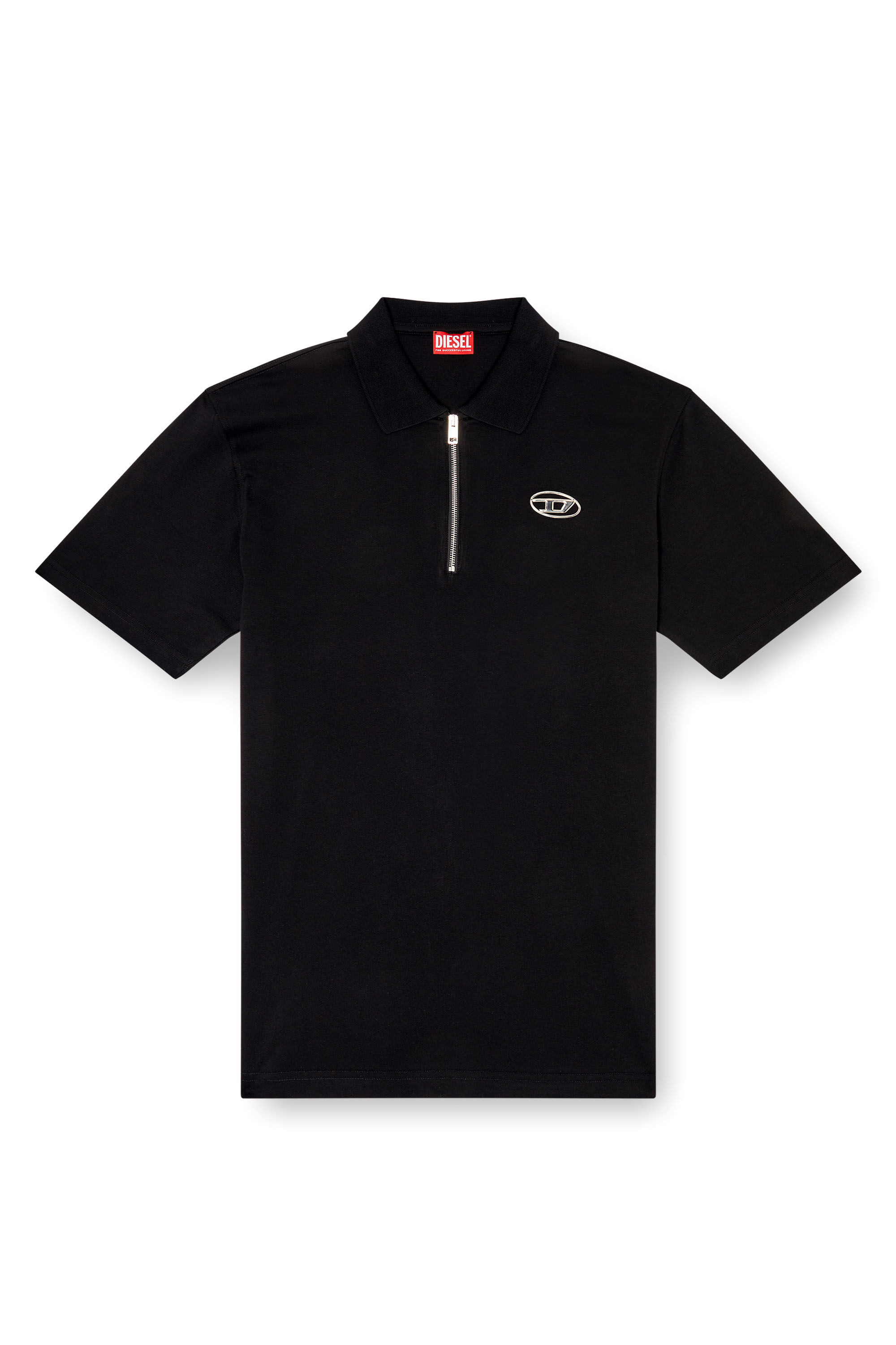 Men's Zip front polo shirt with laser cut Oval D | Black | Diesel